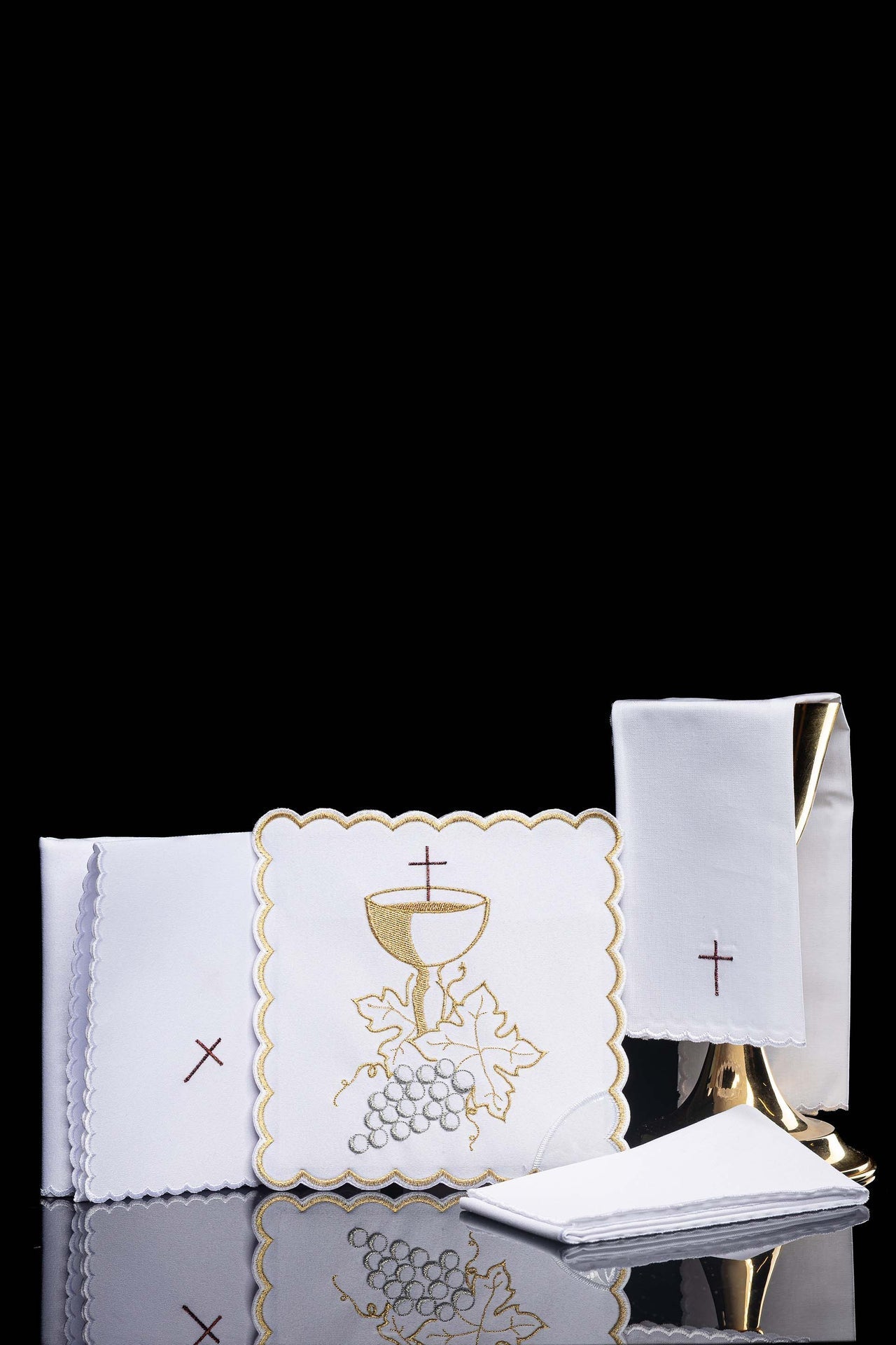 Bestickte Kelchgarnitur mit eucharistischem Motiv weiß - MESSGEWANDER.DE