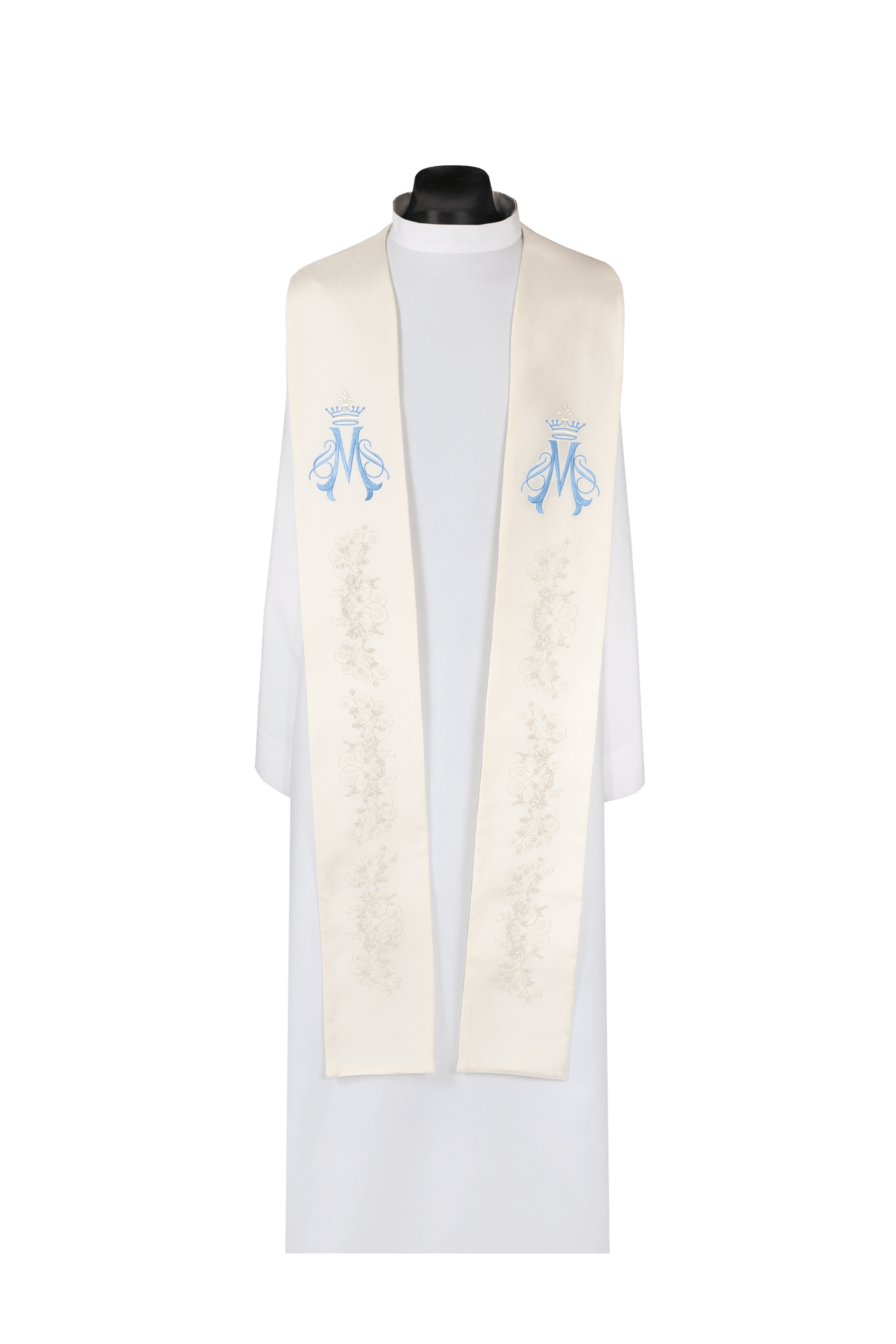 Bestickte marianische Stola ecru - MESSGEWANDER.DE
