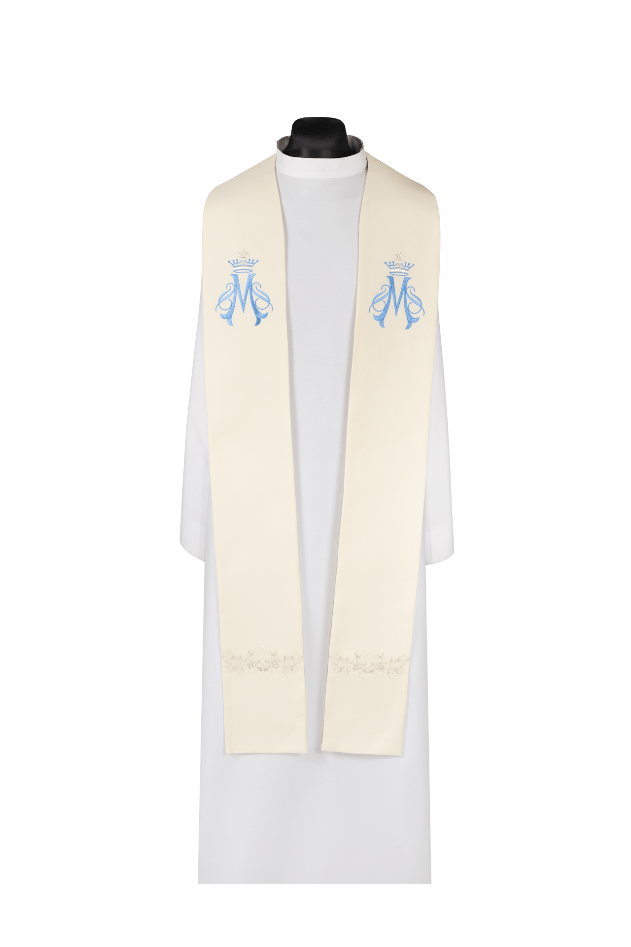 Bestickte marianische Stola ecru - MESSGEWANDER.DE