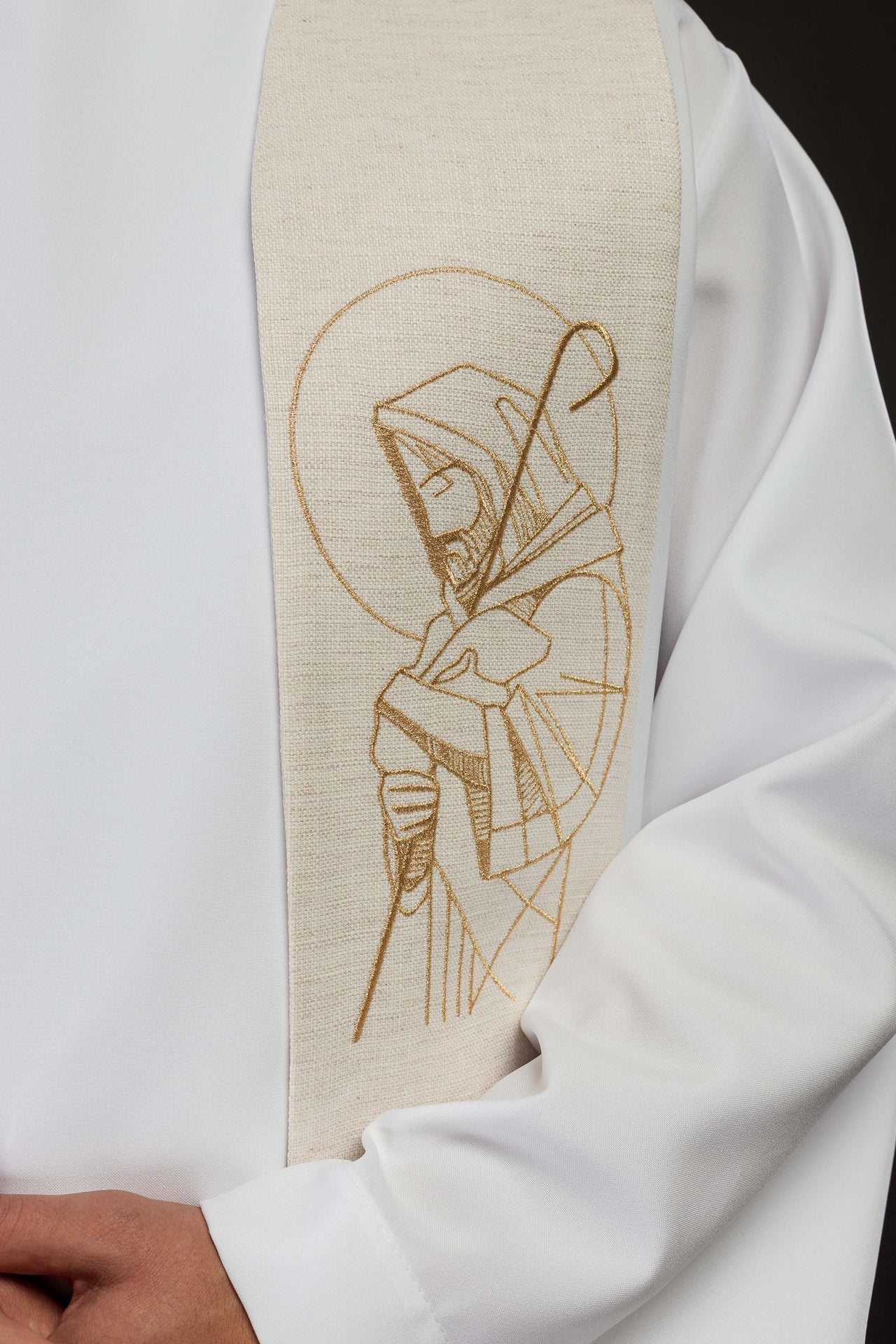 Bestickte Stola „Jesus der gute Hirt“ ecru - MESSGEWANDER.DE