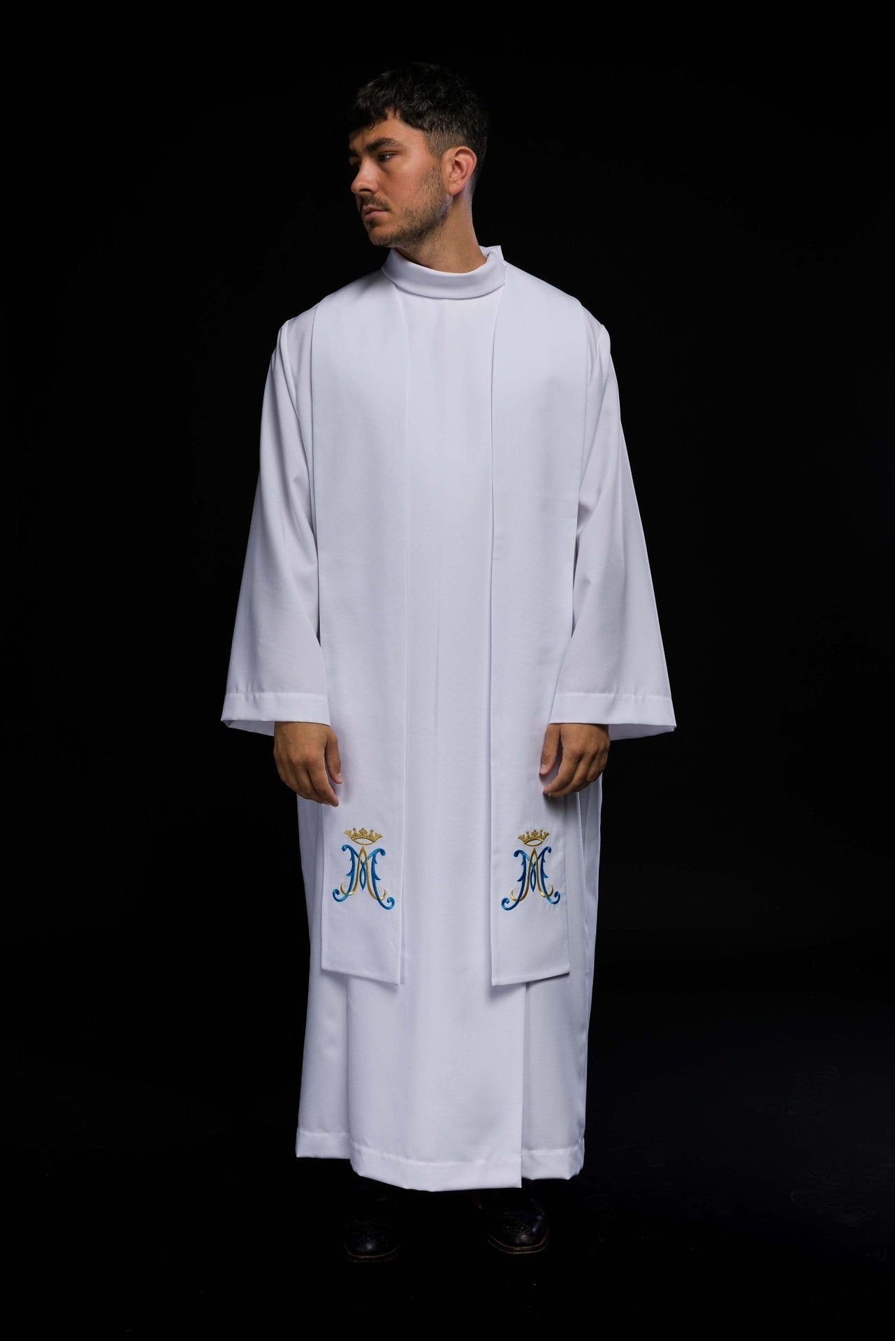 Bestickte weiße marianische Priesterstola - MESSGEWANDER.DE