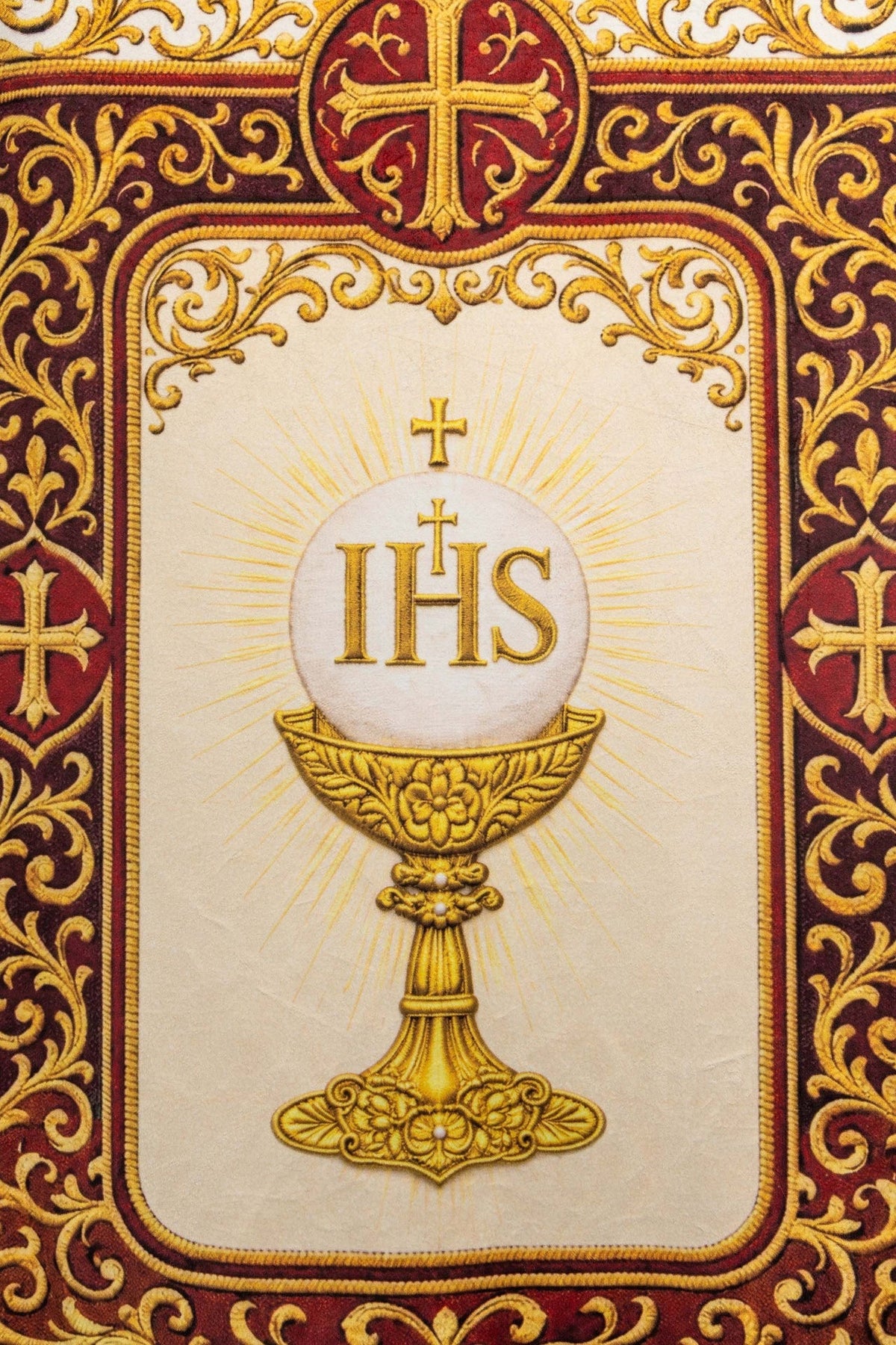 Liturgische Fahne, Detail des goldenen Randes und der Fransen