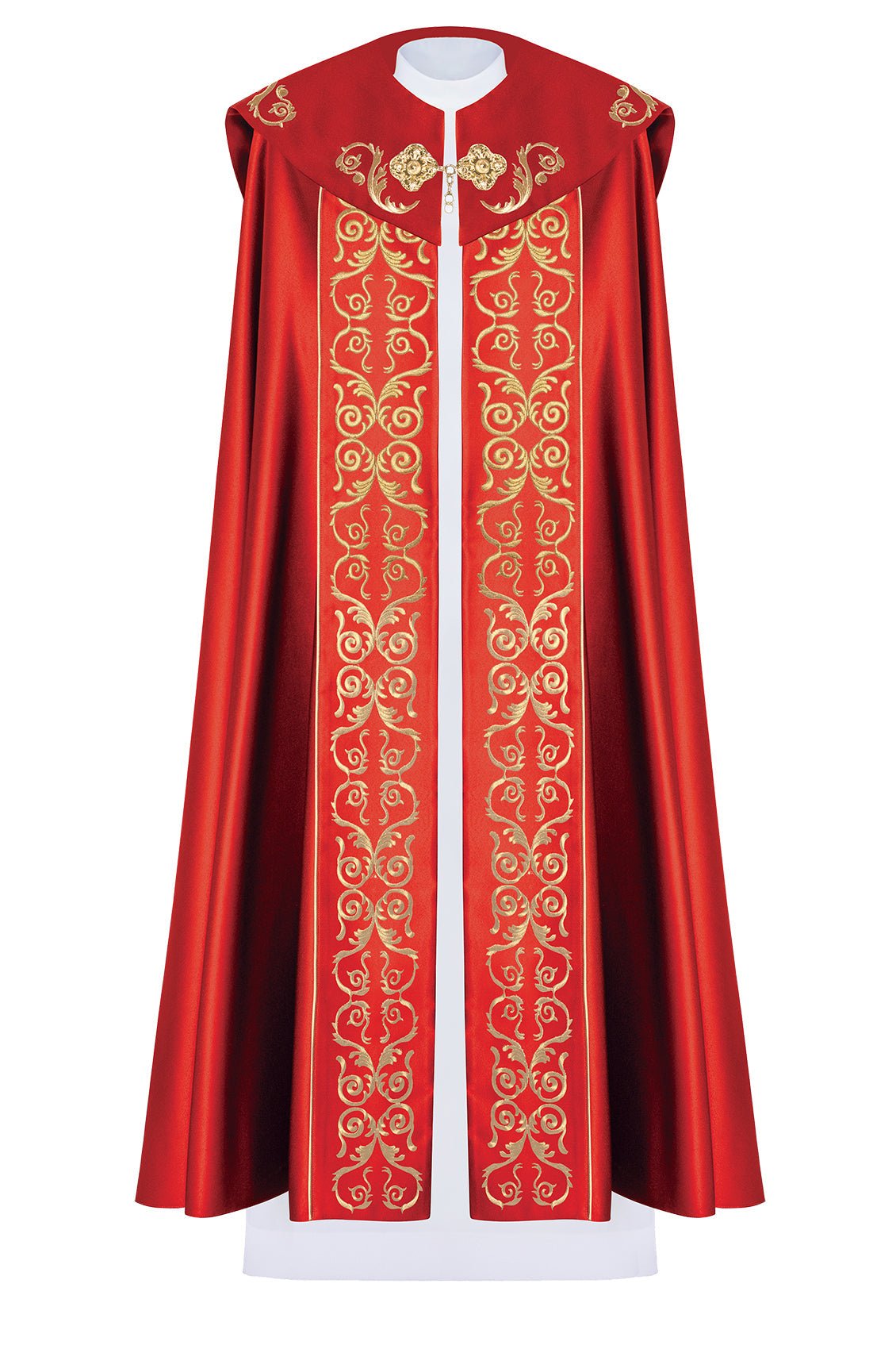 Roter liturgischer Umhang mit goldenem Monogramm