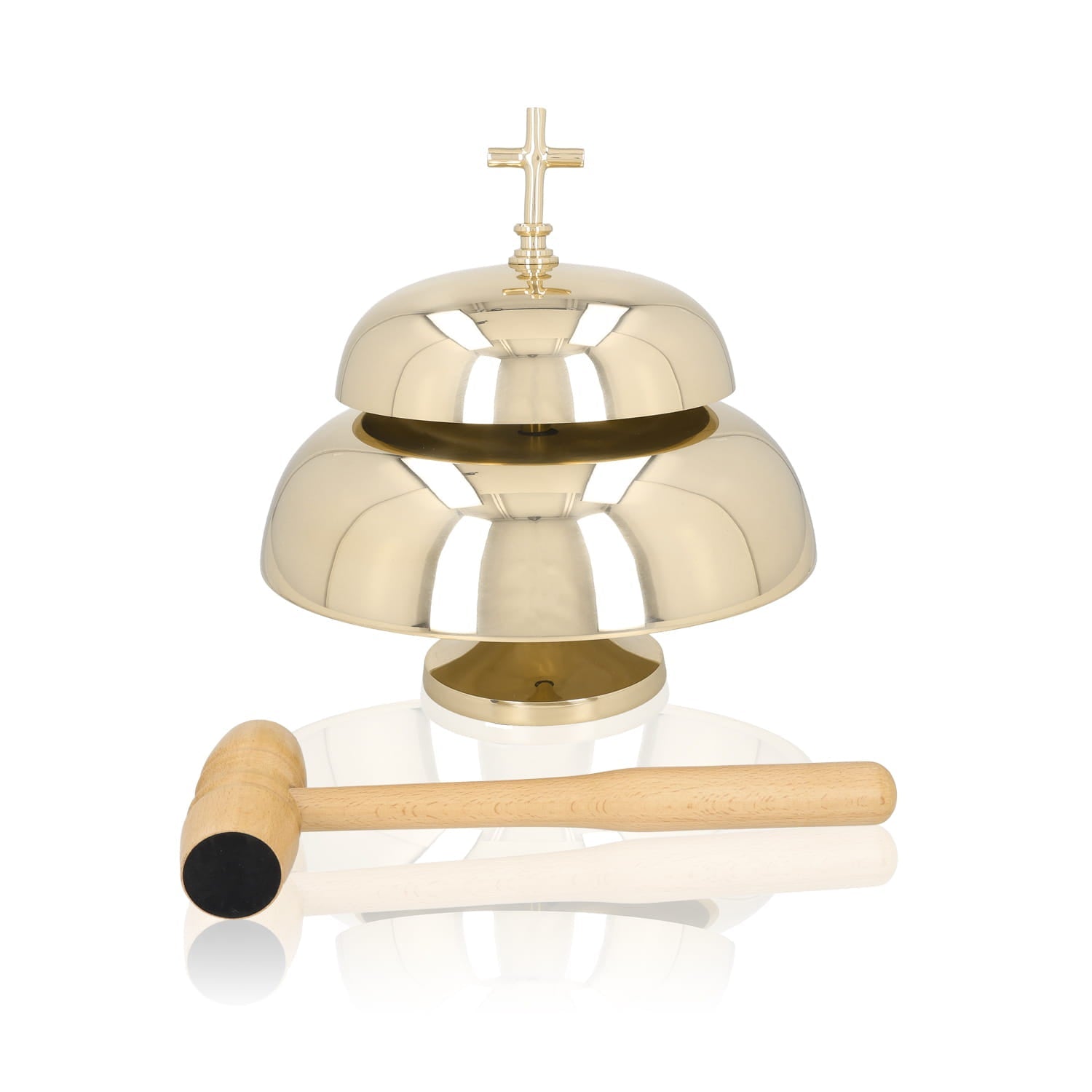 Doppelgong – Messing – Holzklöppel – 33 cm - MESSGEWANDER.DE