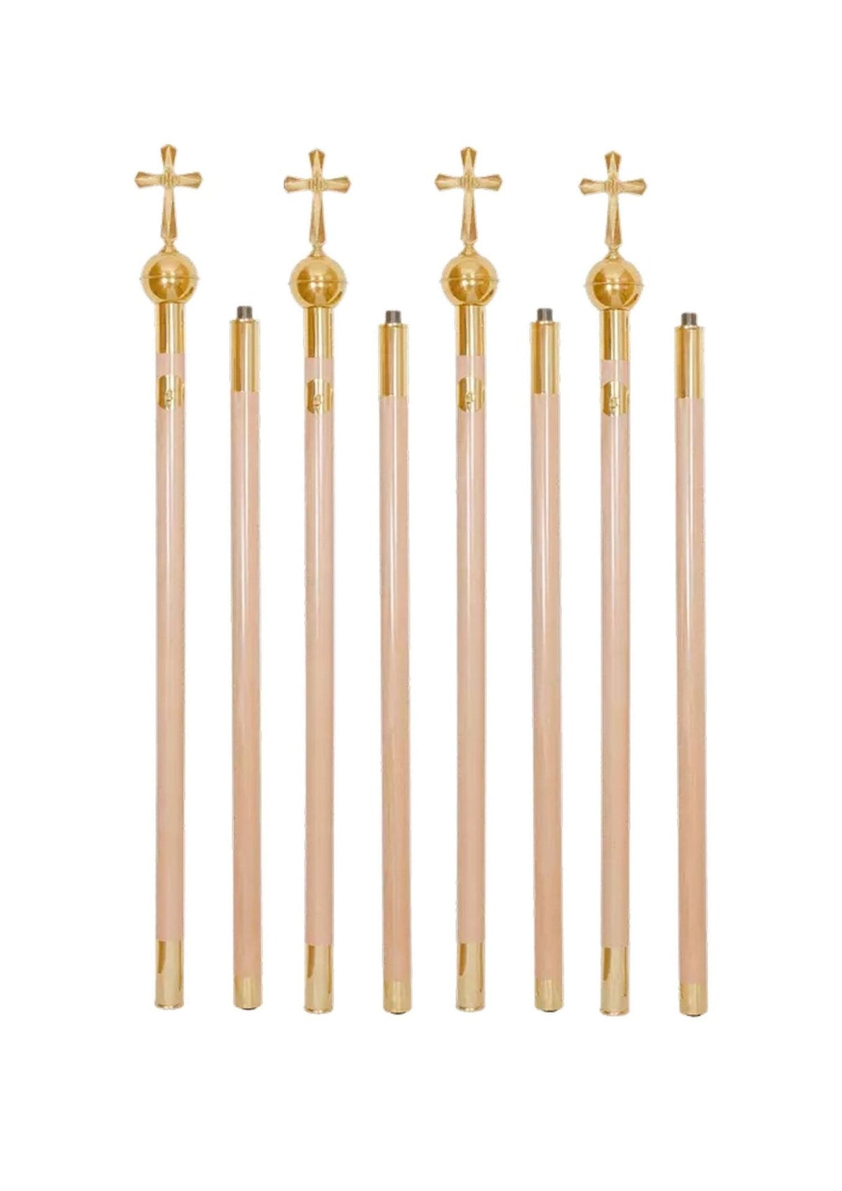 Tragestangen für Baldachin Kirche 220 cm, 4er Set, Holz, vier Stangen mit goldfarbenen Kreuzen