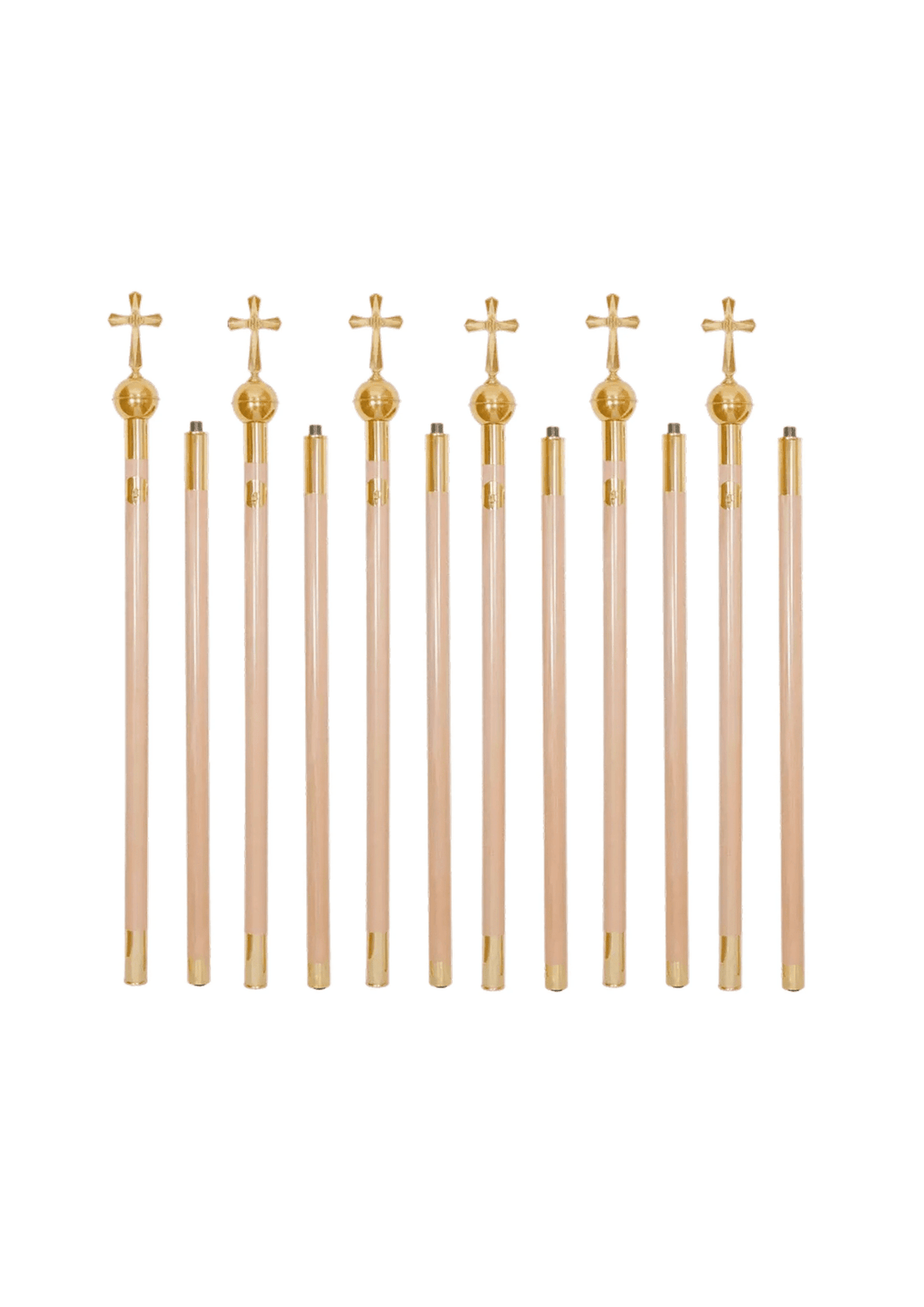 Tragestangen für liturgischen Baldachin 220 cm, 6 Set mit goldfarbenen Kreuzen und Kugeln