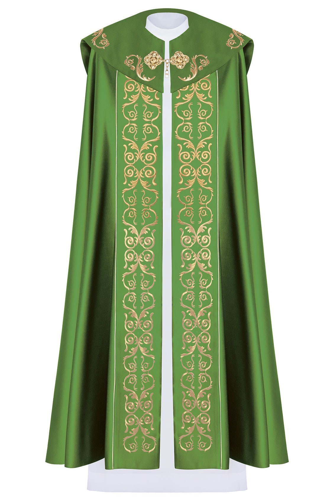 Eucharistischer Umhang mit reich verziertem Monogramm in Grün - MESSGEWANDER.DE