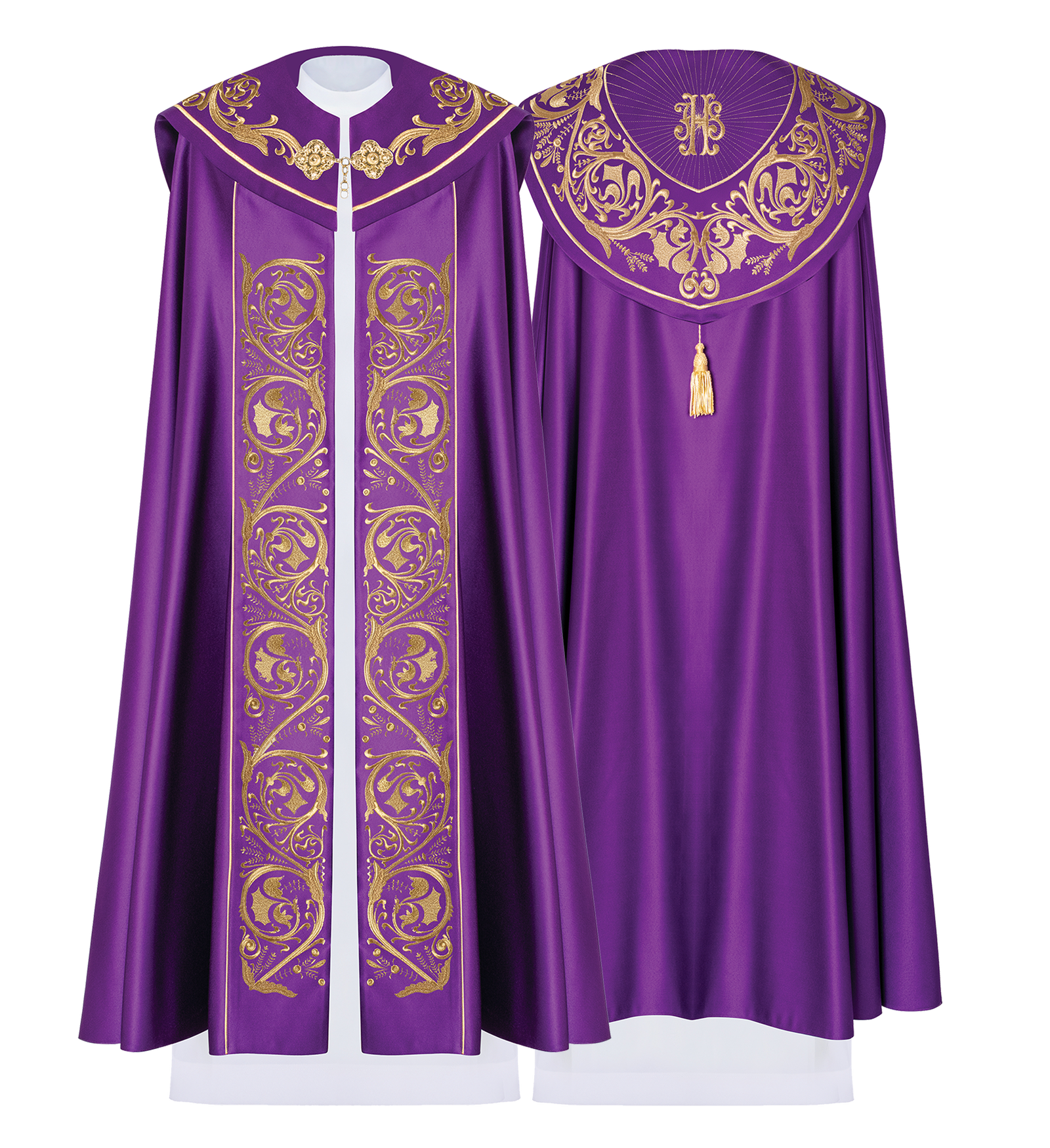 Violette liturgische Kapelle mit goldenem IHS-Monogramm