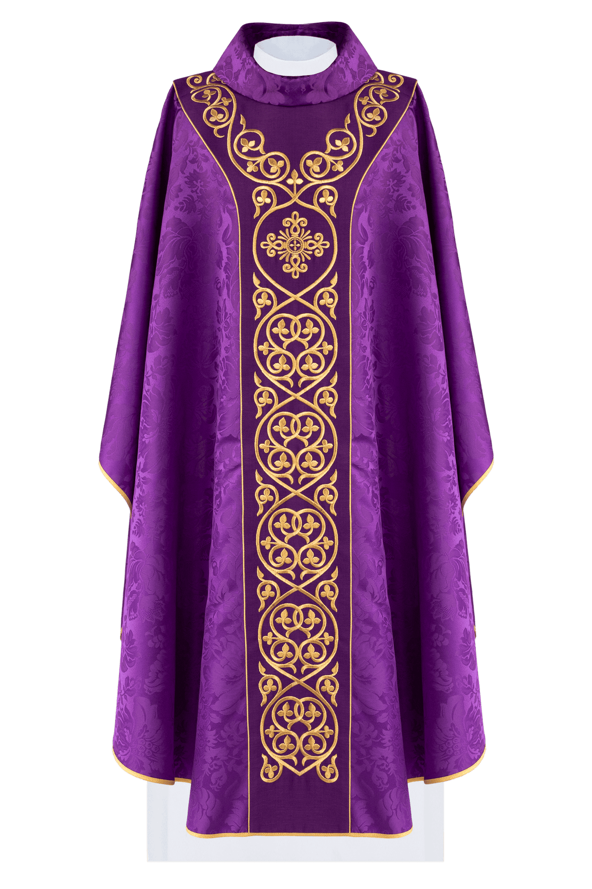 Fioletowy ornat liturgiczny zdobiony aksamitnym pasem z haftem - ORNATY.PL
