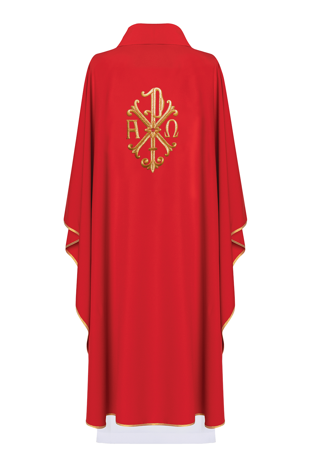 Gesticktes Messgewand Alpha und Omega Rot Gold Paspelierung - MESSGEWANDER.DE