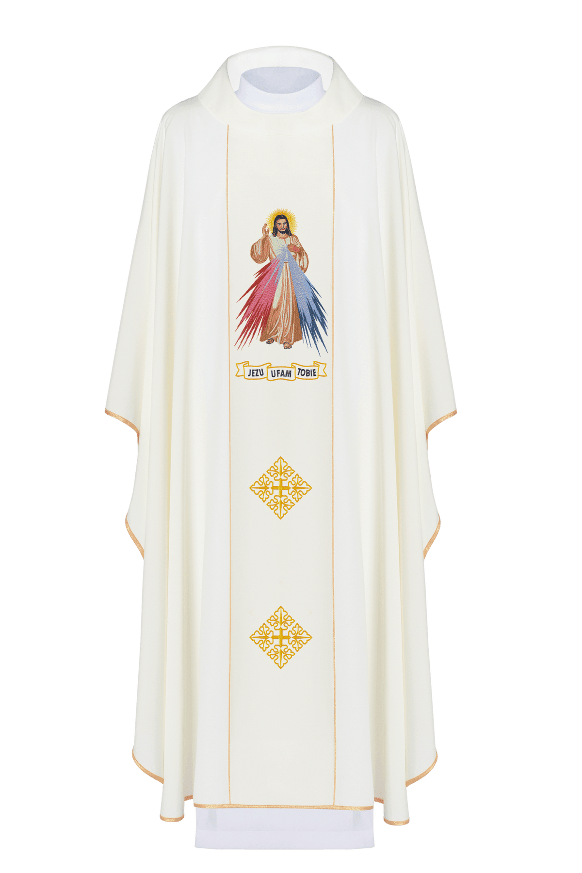 Gesticktes Messgewand des Barmherzigen Jesus und IHS ecru - MESSGEWANDER.DE