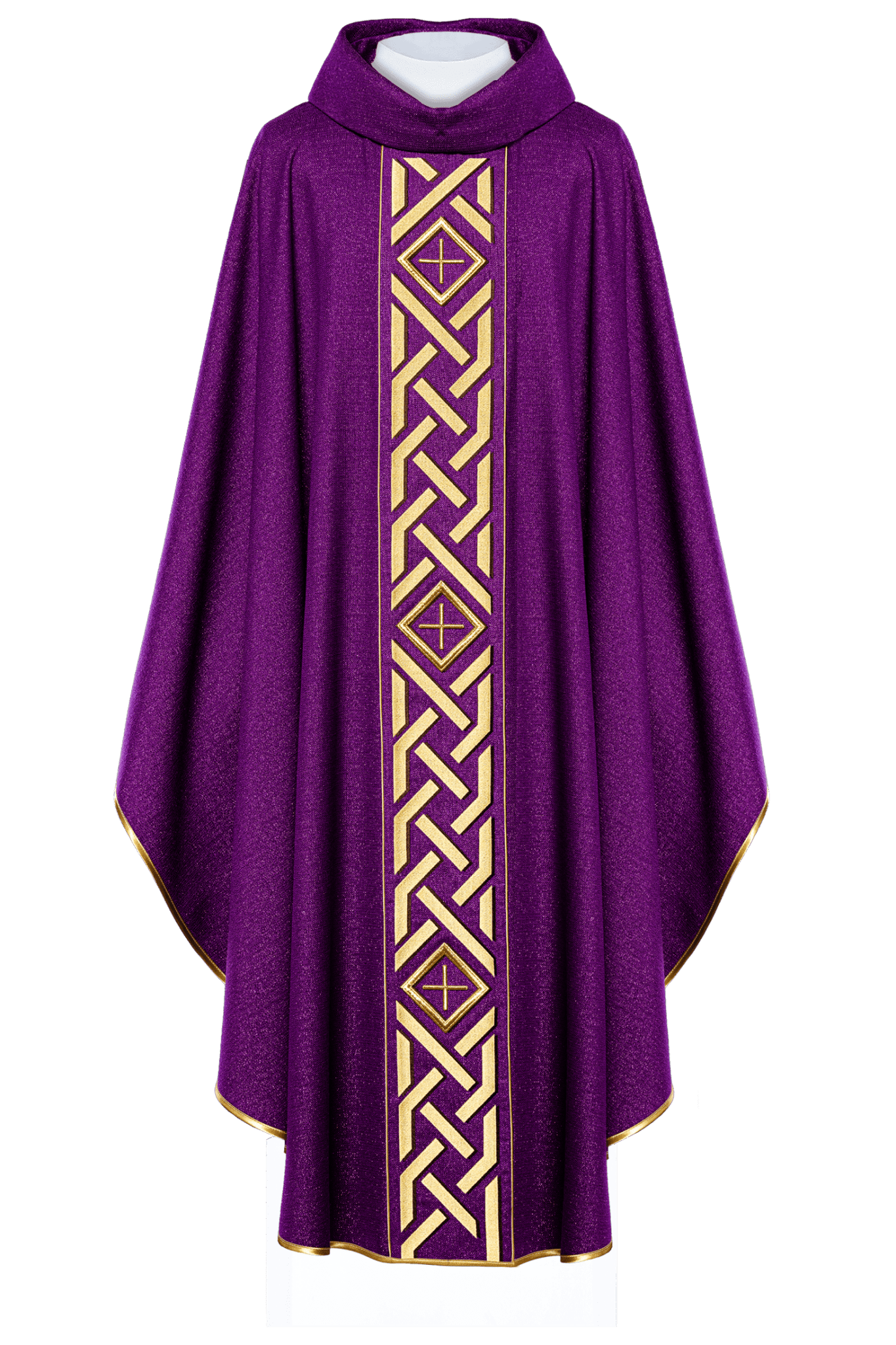 Gesticktes violettes liturgisches Messgewand mit Kreuz und Dekoration - MESSGEWANDER.DE