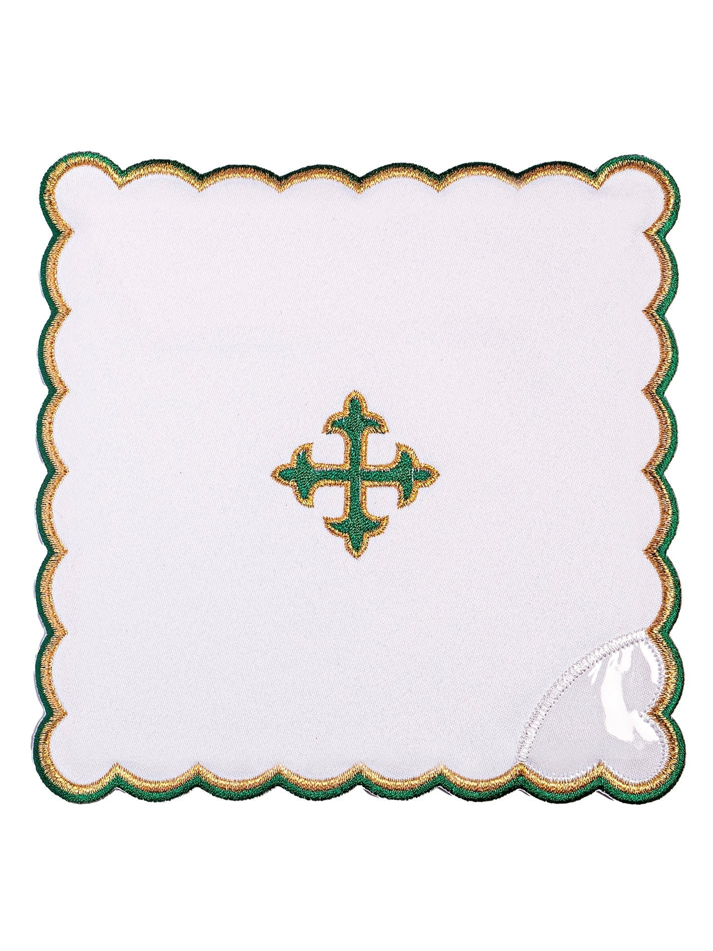 Kelch Leinen gesticktes grünes Kreuz - MESSGEWANDER.DE