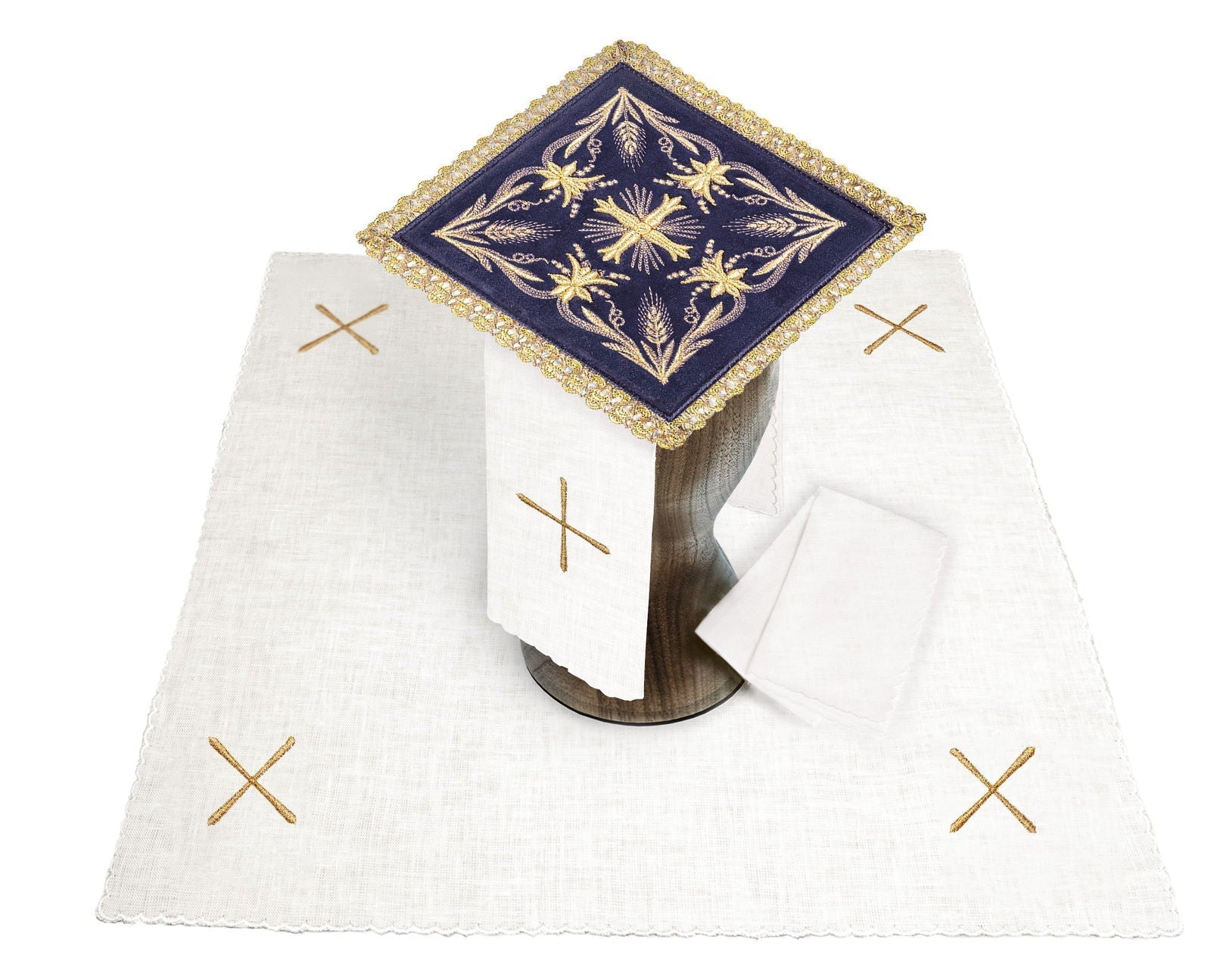 Kelch Leinen lila Samt mit Kreuz - MESSGEWANDER.DE