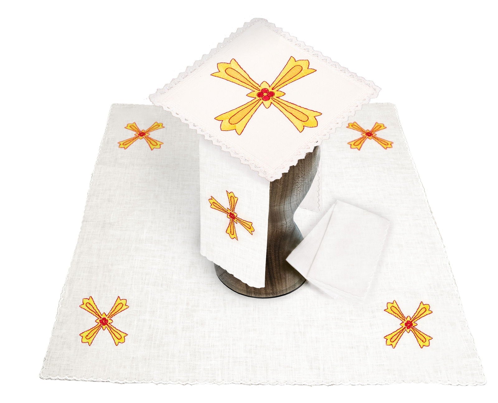 Kelchset aus Leinen mit eucharistischem Stickereikreuz - MESSGEWANDER.DE