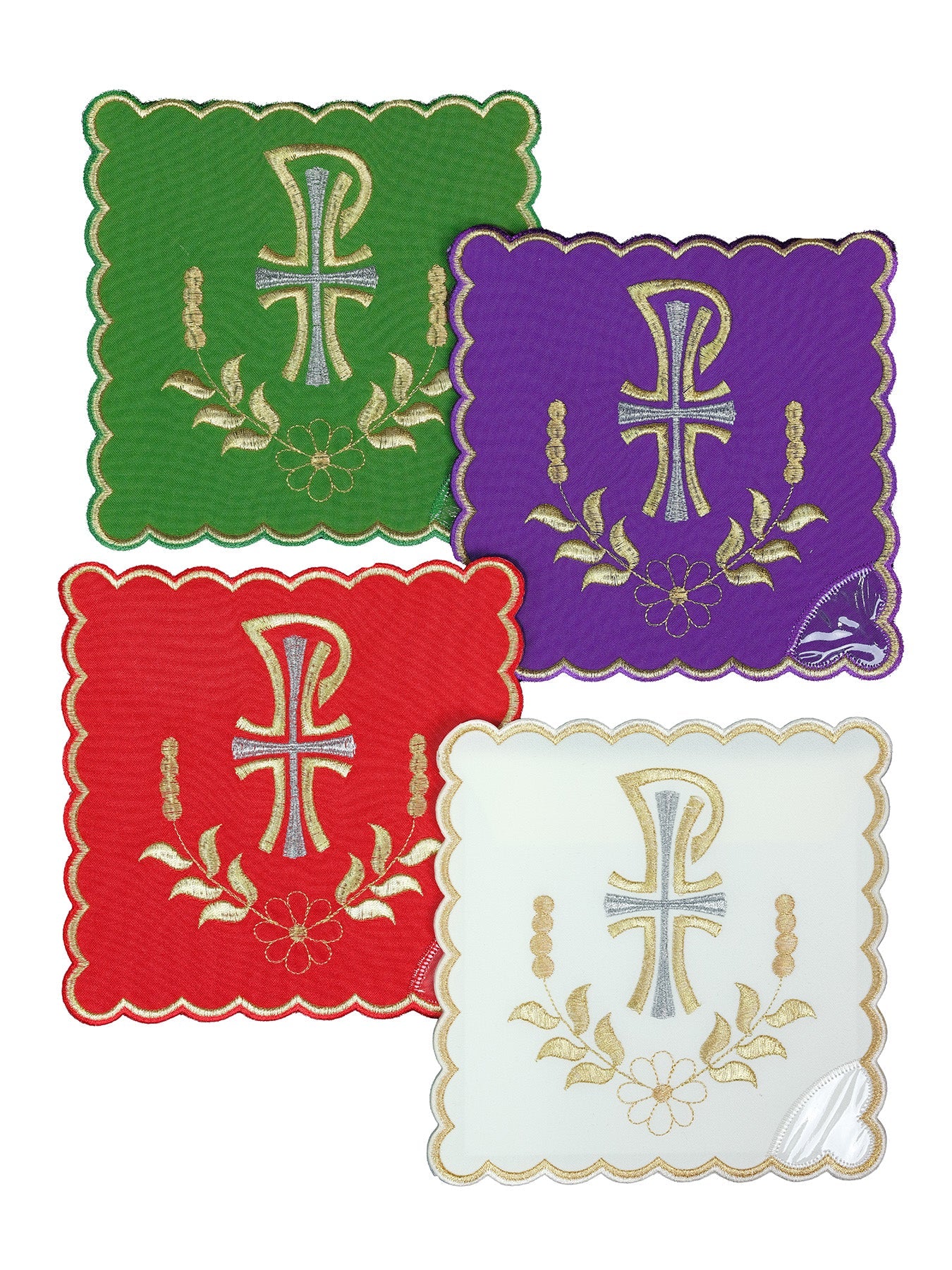 Set von Kelchpallen mit PAX-Symbol in vier liturgischen Farben
