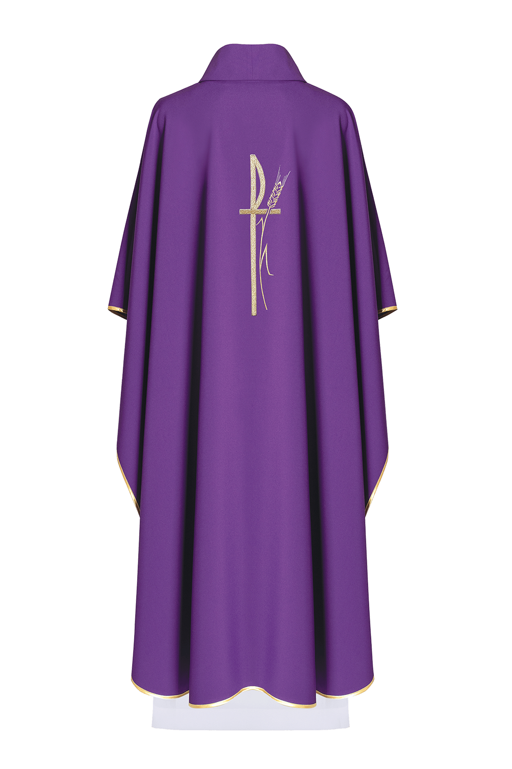 Lila liturgisches Messgewand mit breitem Kragen und zart besticktem Kreuz - MESSGEWANDER.DE