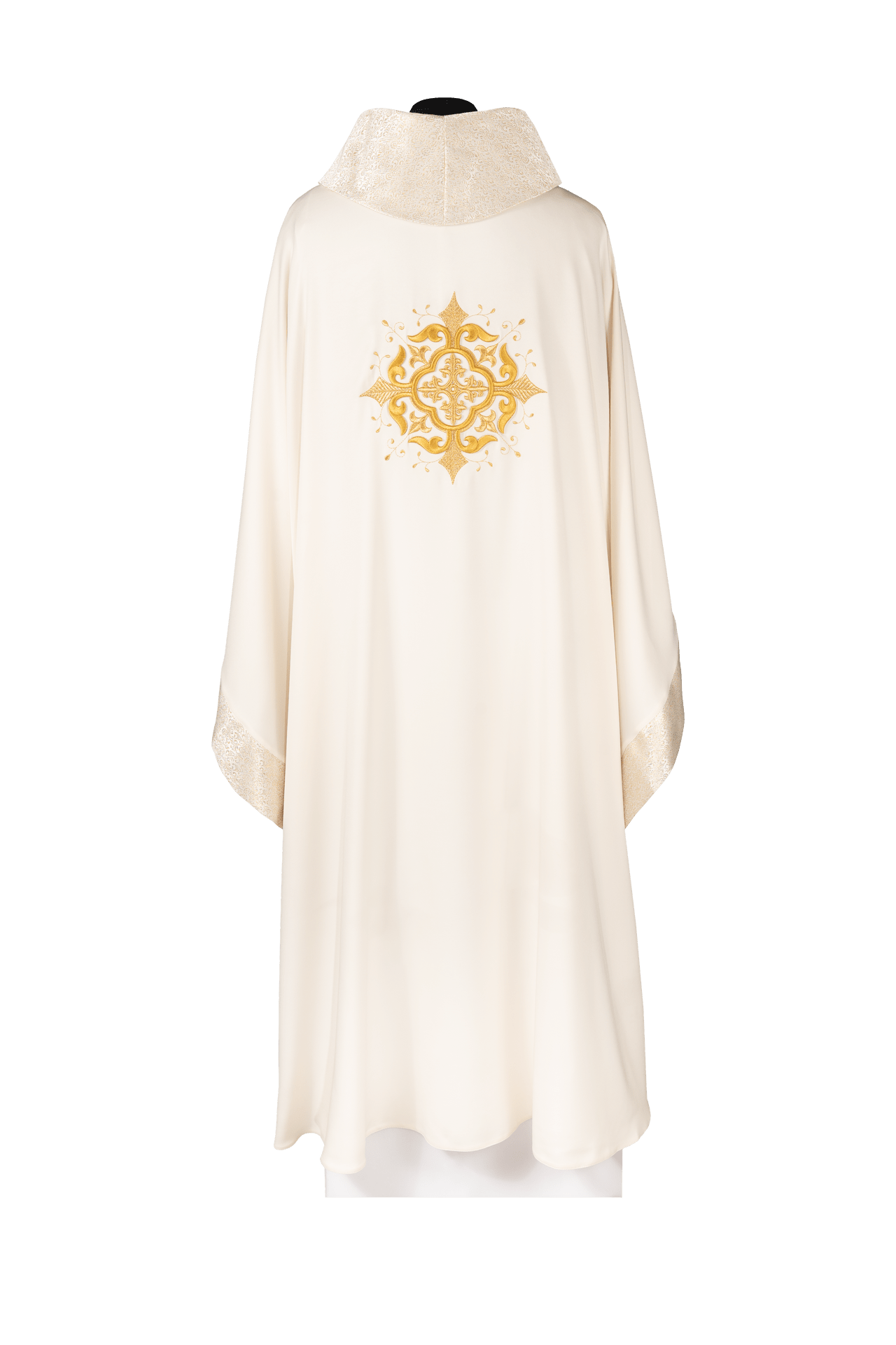 Liturgische Kasel in Ecru mit besticktem Kreuzmotiv und reicher Veredelung - MESSGEWANDER.DE