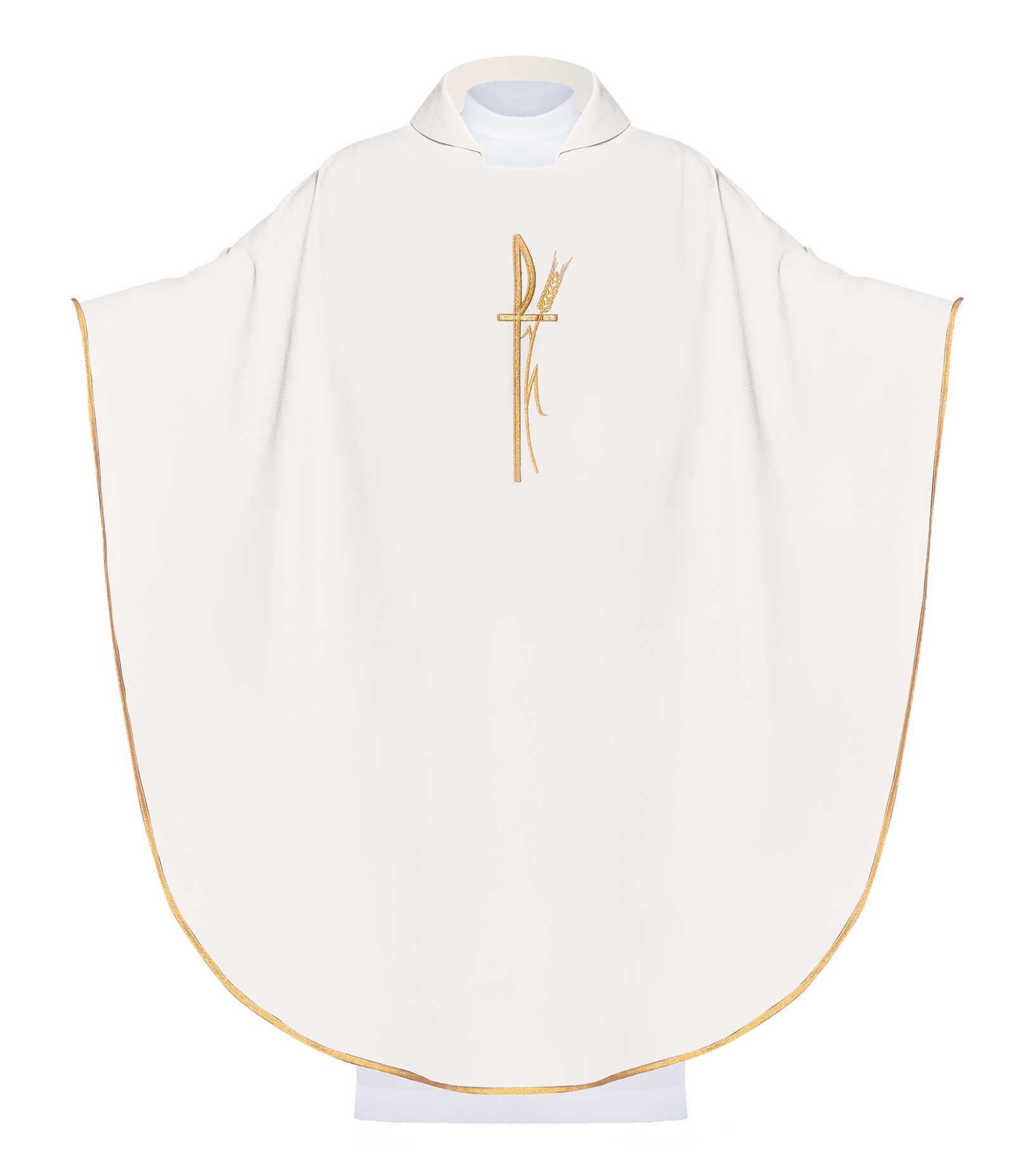 Liturgisches Messgewand in Ecru mit breitem Kragen und zart besticktem Kreuz - MESSGEWANDER.DE