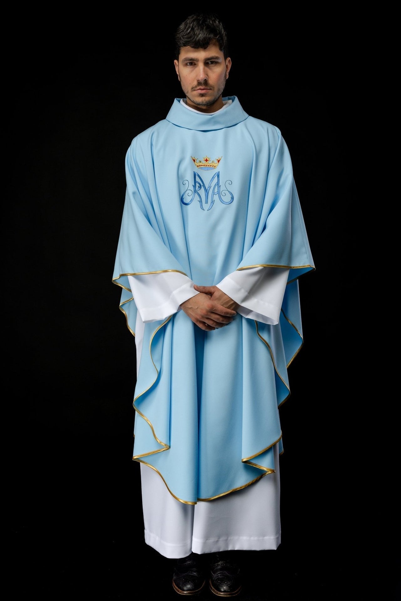 Marianisches liturgisches Messgewand in Blau - MESSGEWANDER.DE