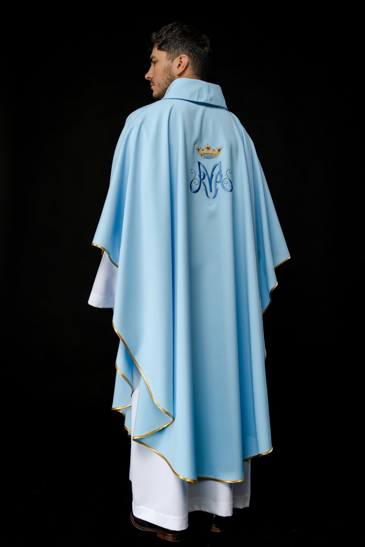 Marianisches liturgisches Messgewand in Blau - MESSGEWANDER.DE