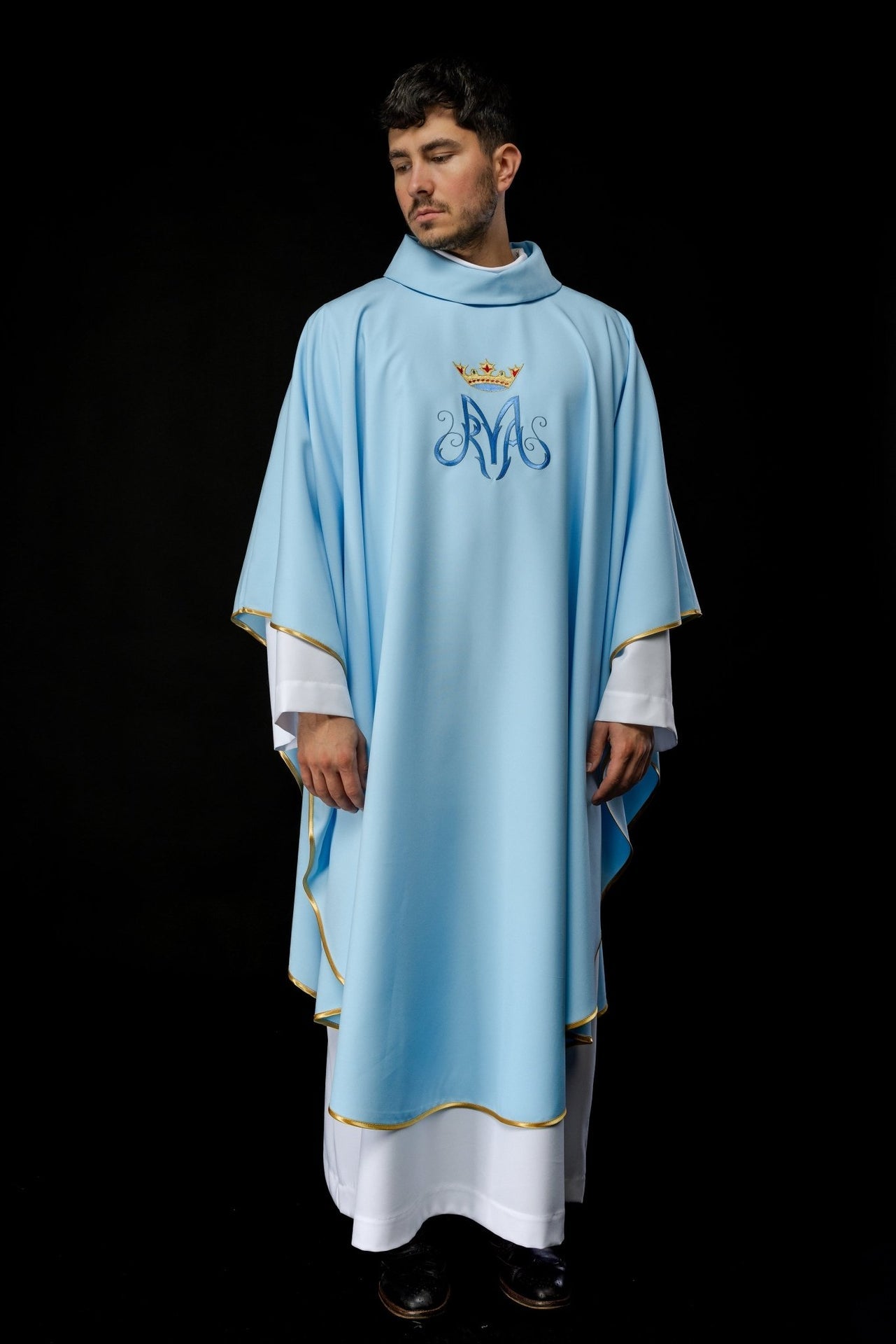 Marianisches liturgisches Messgewand in Blau - MESSGEWANDER.DE