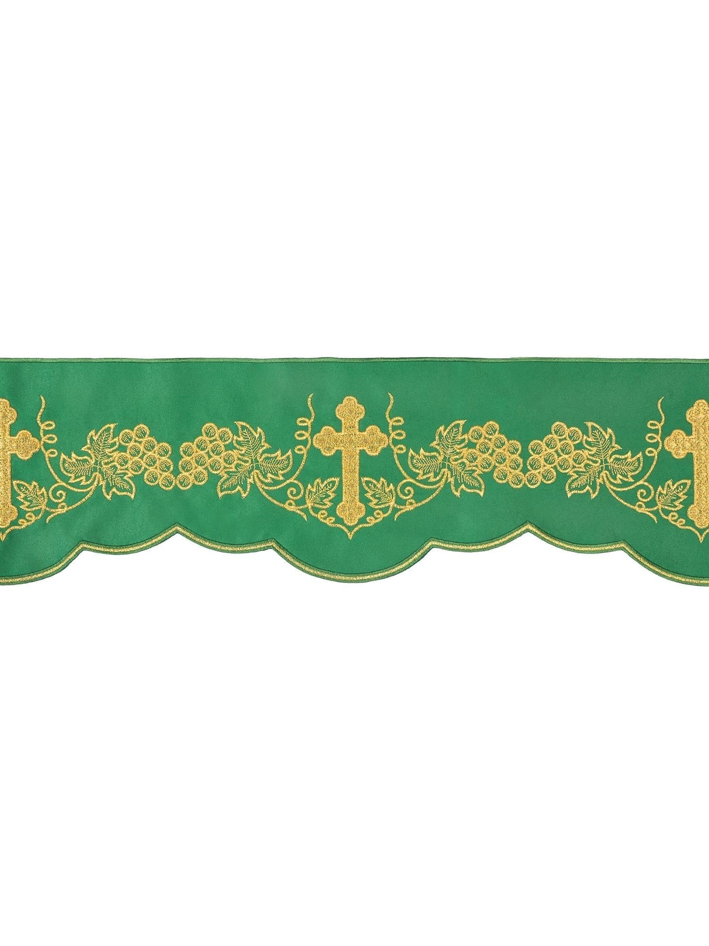 Meterware mit Stickerei vorne Kreuz und Trauben Grün - MESSGEWANDER.DE