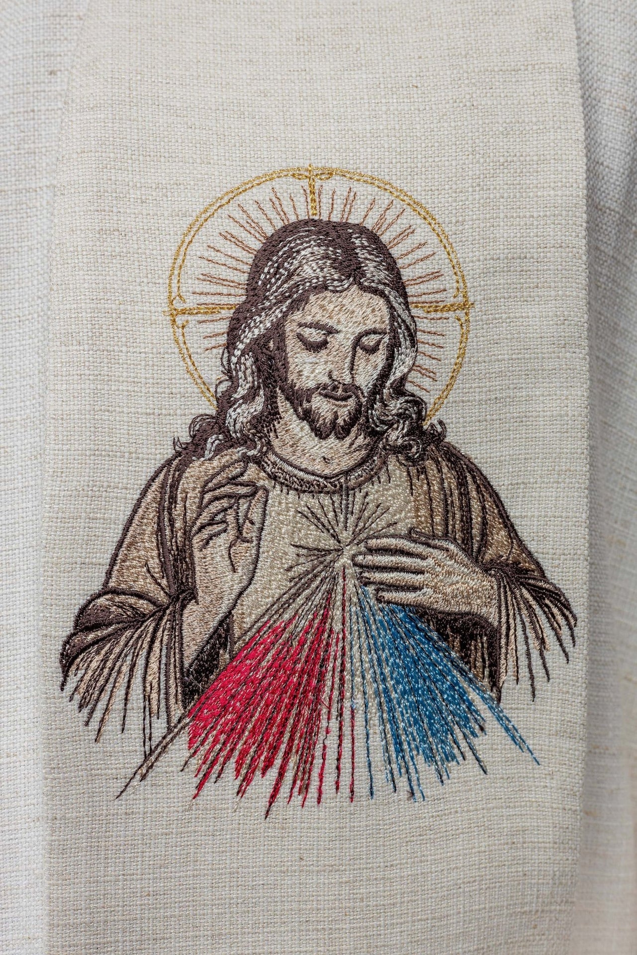 Mit dem Bild des barmherzigen Jesus bestickter Stola - MESSGEWANDER.DE
