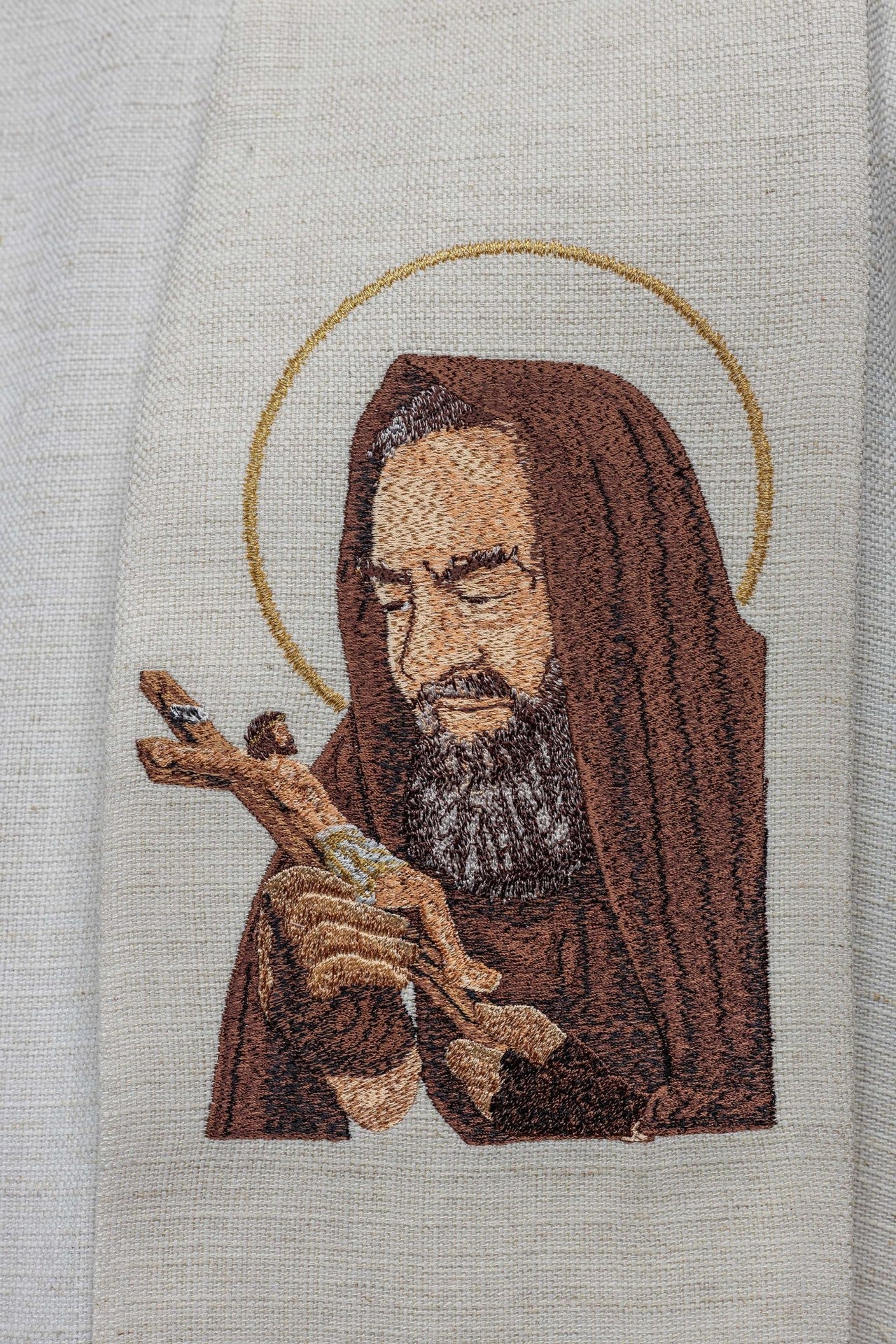 Mit dem Bildnis von Pater Pio bestickter Stola - MESSGEWANDER.DE
