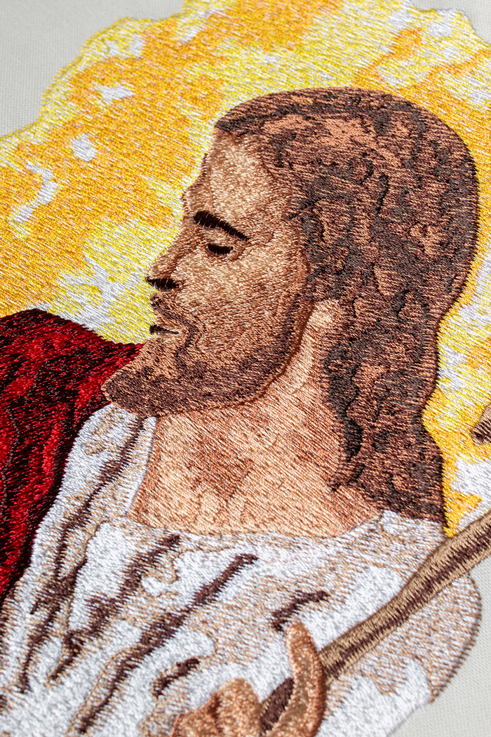 Messgewand in Ecru mit dem Bild von Jesus dem Guten Hirten