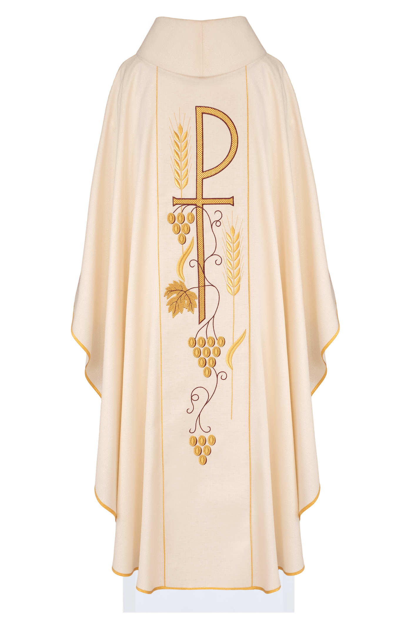 Besticktes Messgewand mit eucharistischen Motiven PAX Ecru