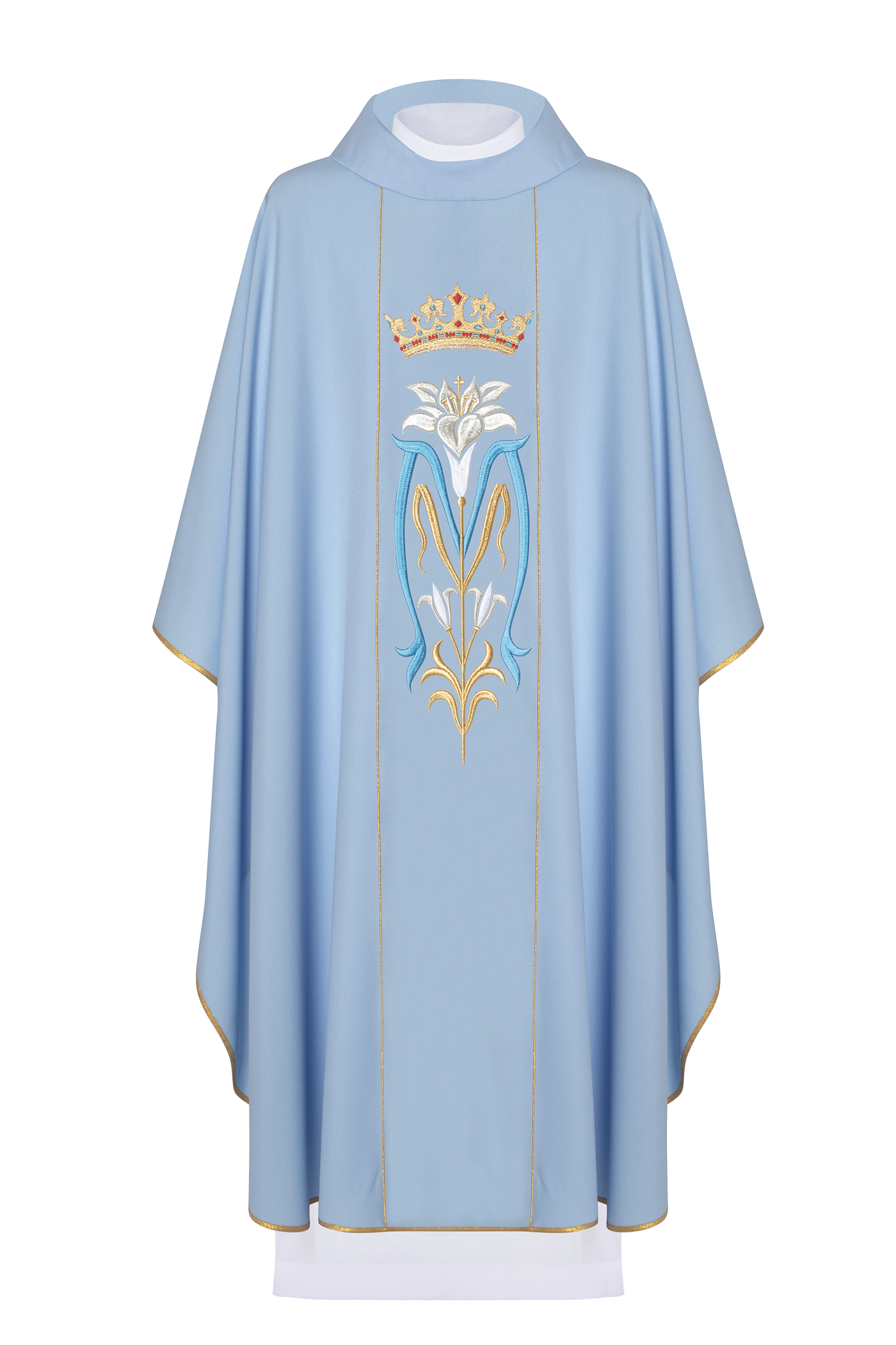 Marianisches liturgisches Messgewand mit gestickter Krone Blau