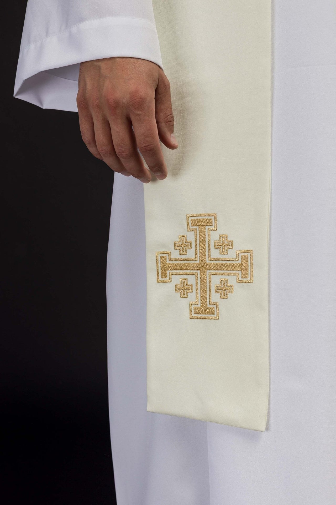 Priesterstola besticktes Kreuz von Jerusalem in Ecru - MESSGEWANDER.DE