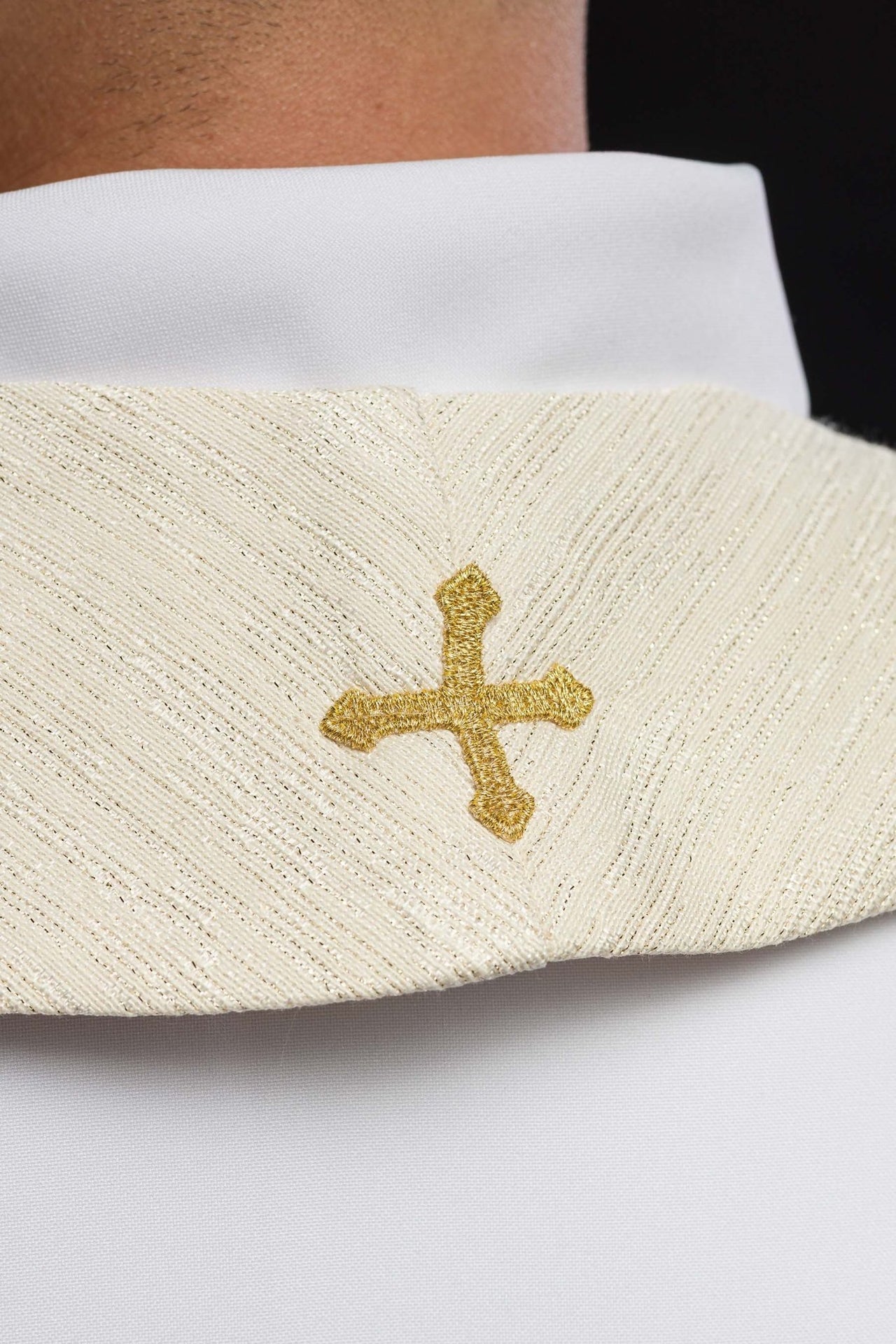 Priesterstola mit gesticktem IHS und Abendmahlskelch ecru - MESSGEWANDER.DE