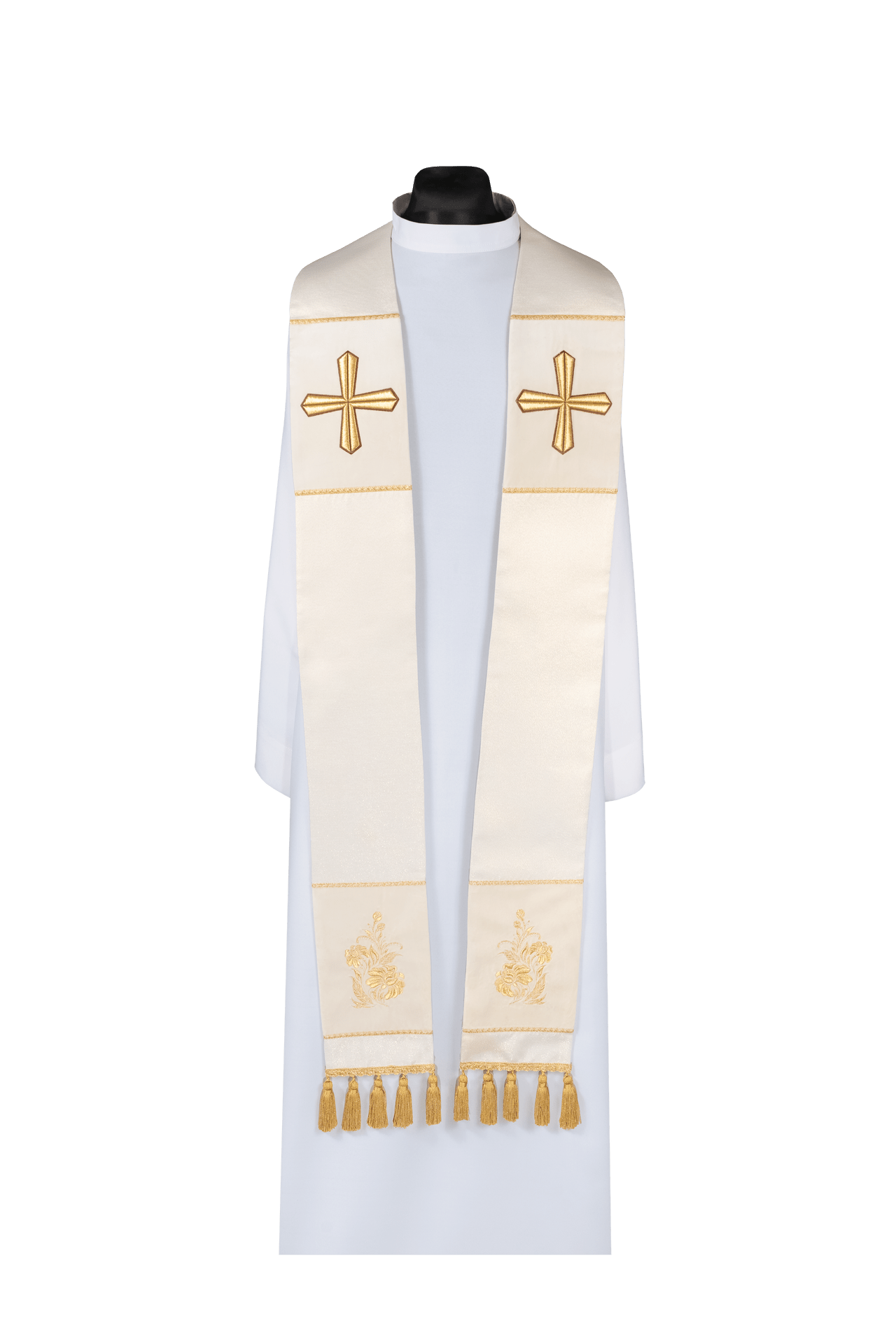 Priesterstola mit gesticktem Kreuz ecru - MESSGEWANDER.DE