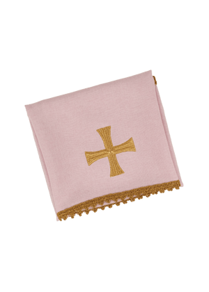Różowy welon na kielich z symbolem krzyża