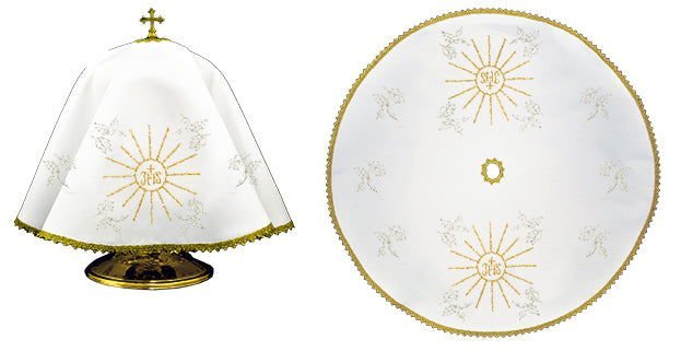 Runder Schleier für Lametta mit goldener iHS-Stickerei - MESSGEWANDER.DE