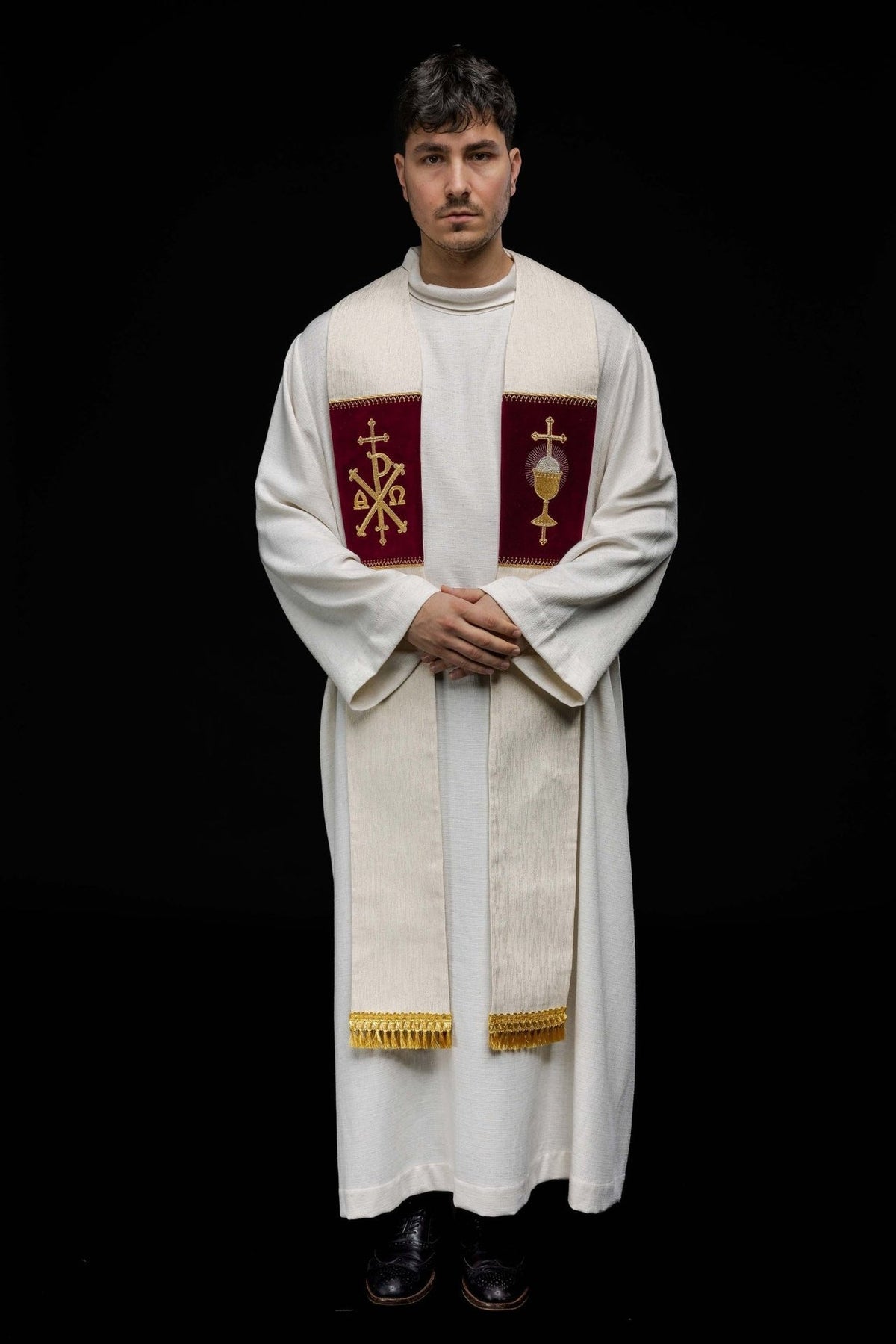 Stola mit gesticktem eucharistischem Kelch und PAX - MESSGEWANDER.DE