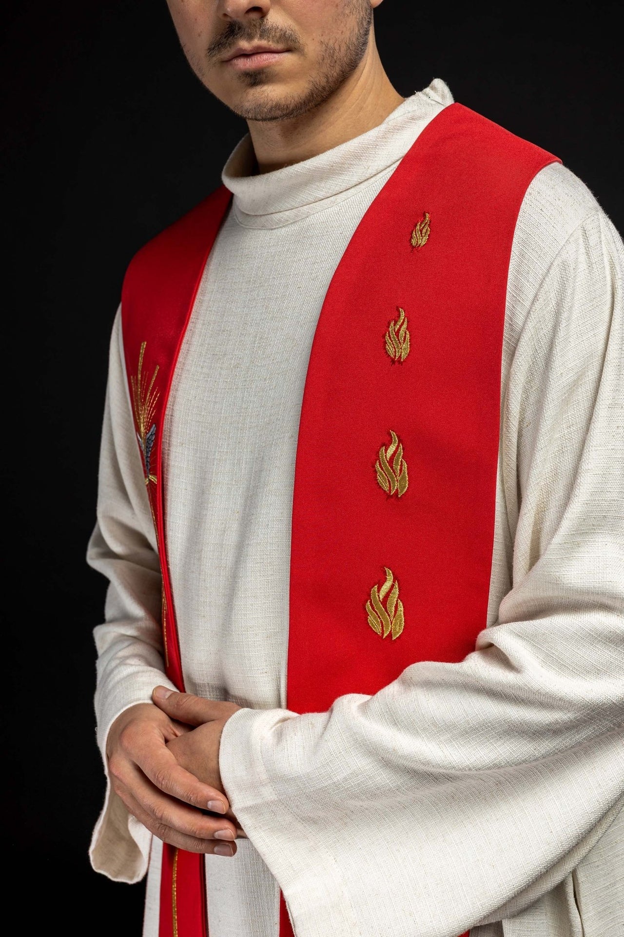 Stuła haftowana Duch Święty i Języki Ognia Czerwona