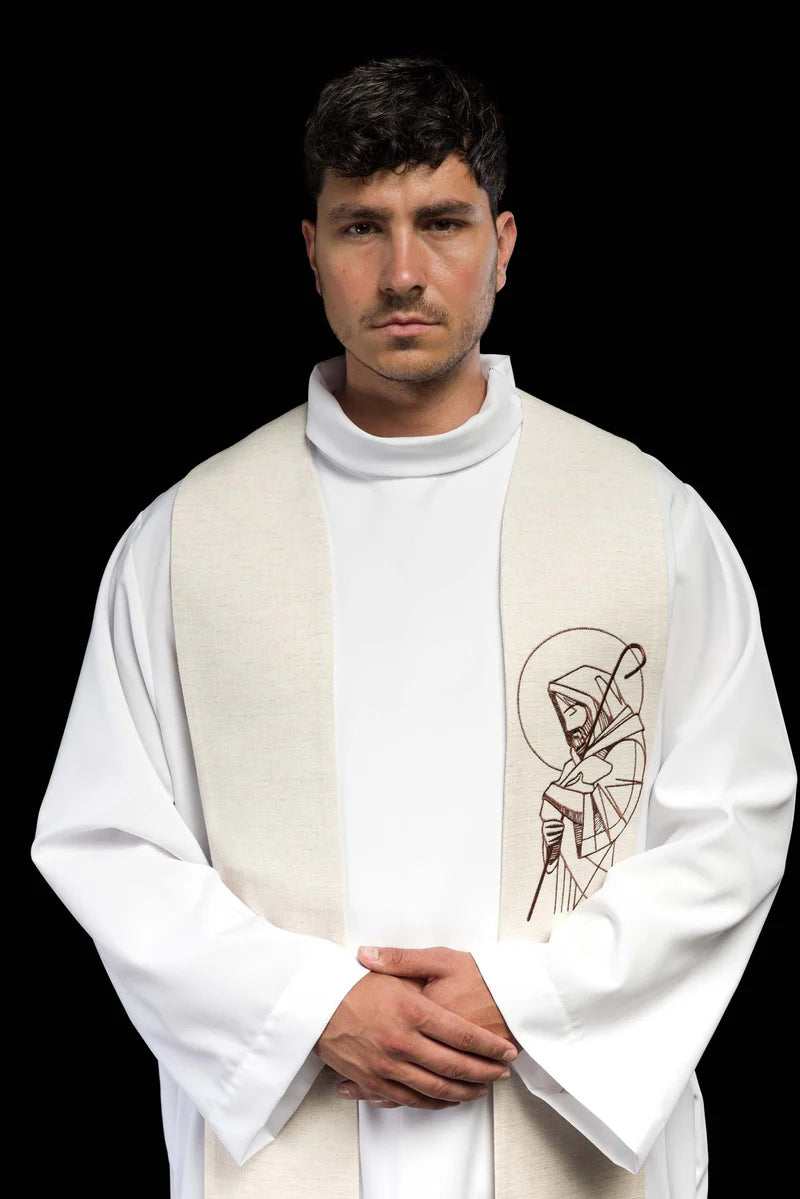 Bestickte Stola „Jesus der gute Hirt“ ecru
