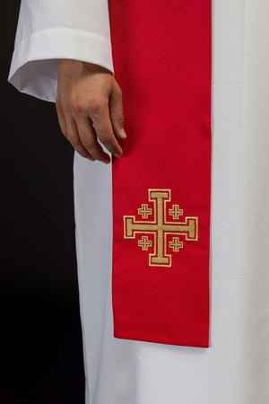 Stuła kapłańska czerwona haftowana Krzyż Jerozolimski