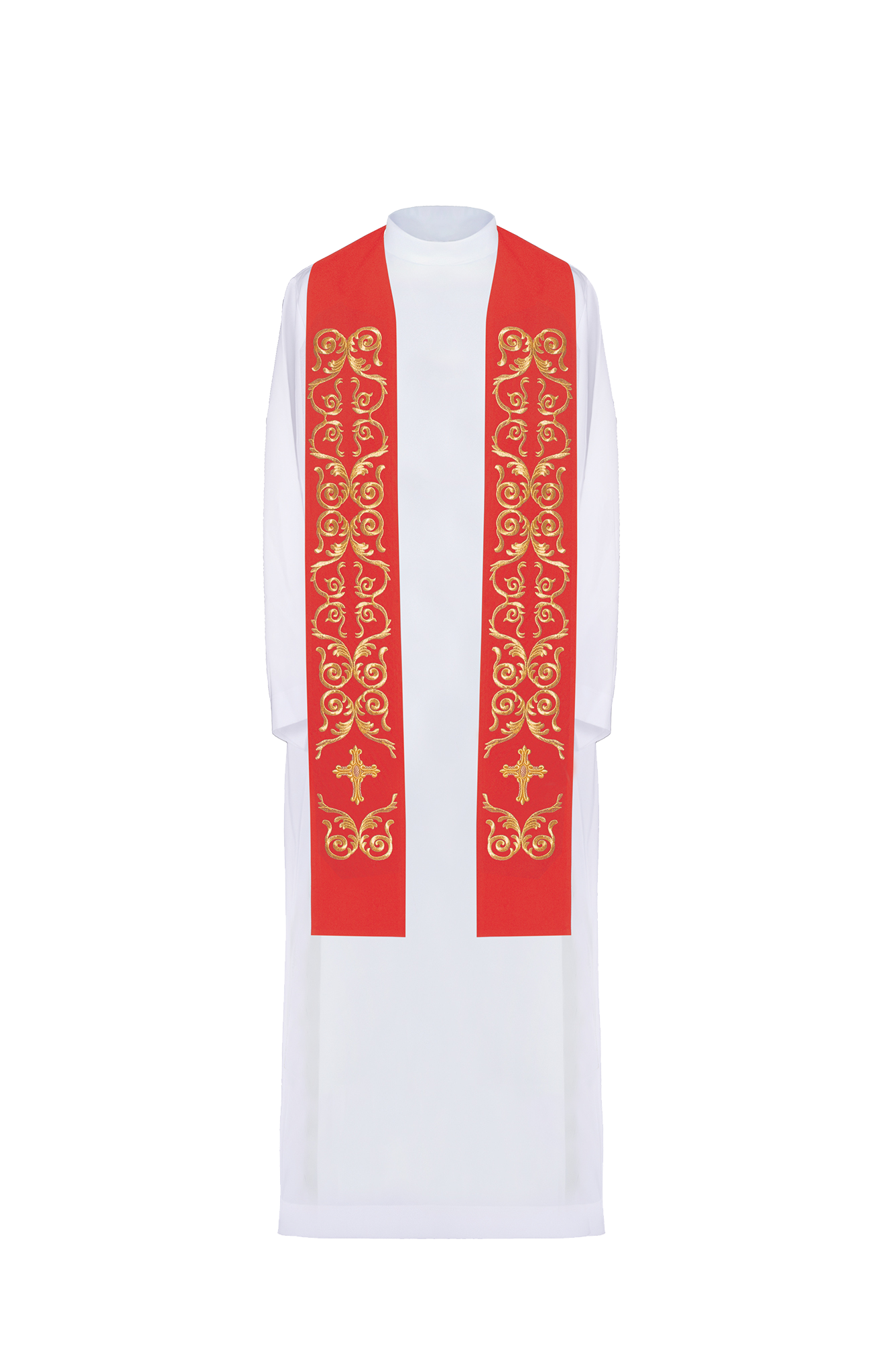 Stola des Priesters rot besticktes Kreuz