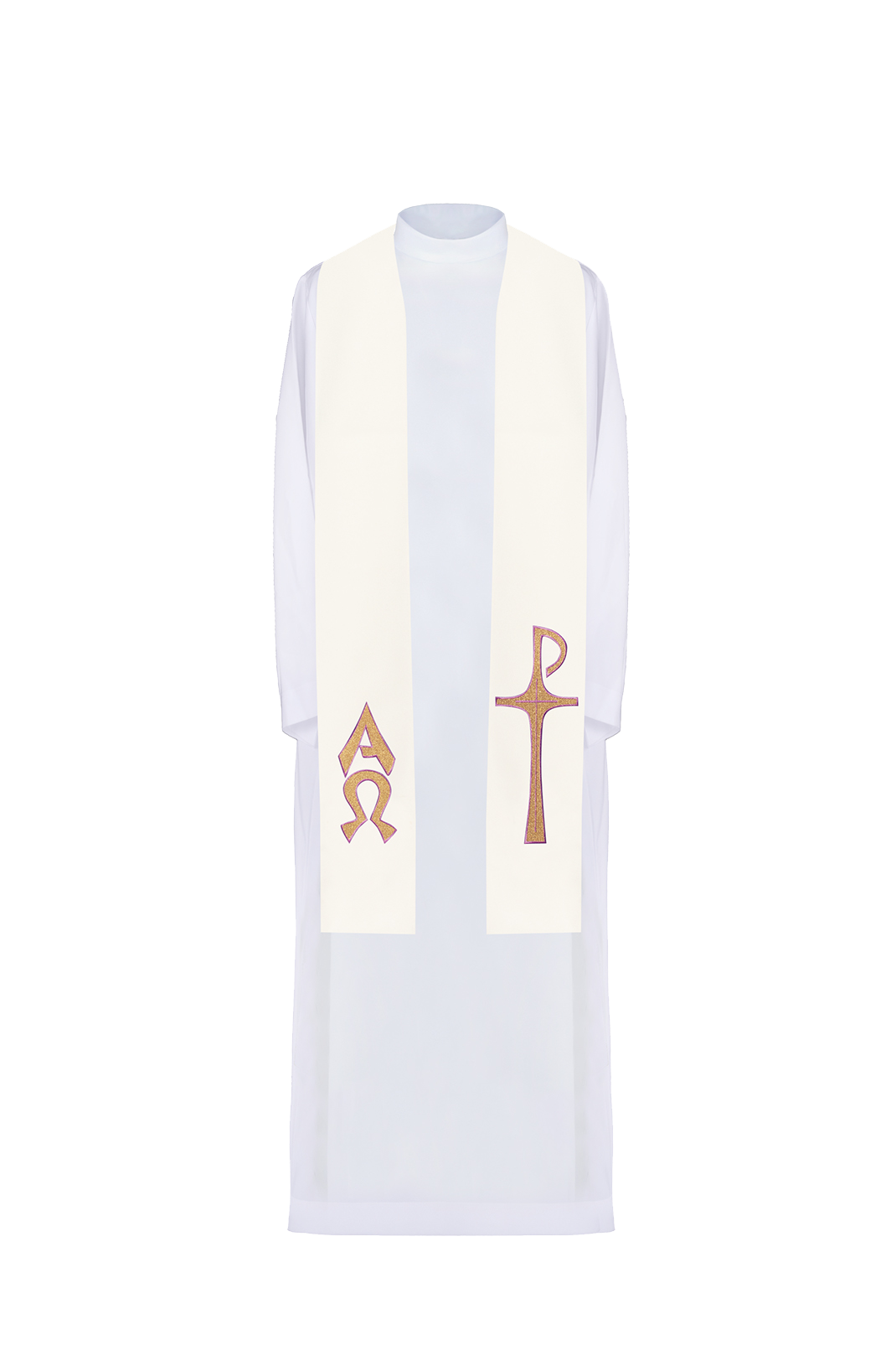 Alpha und Omega ecru bestickte Priesterstola