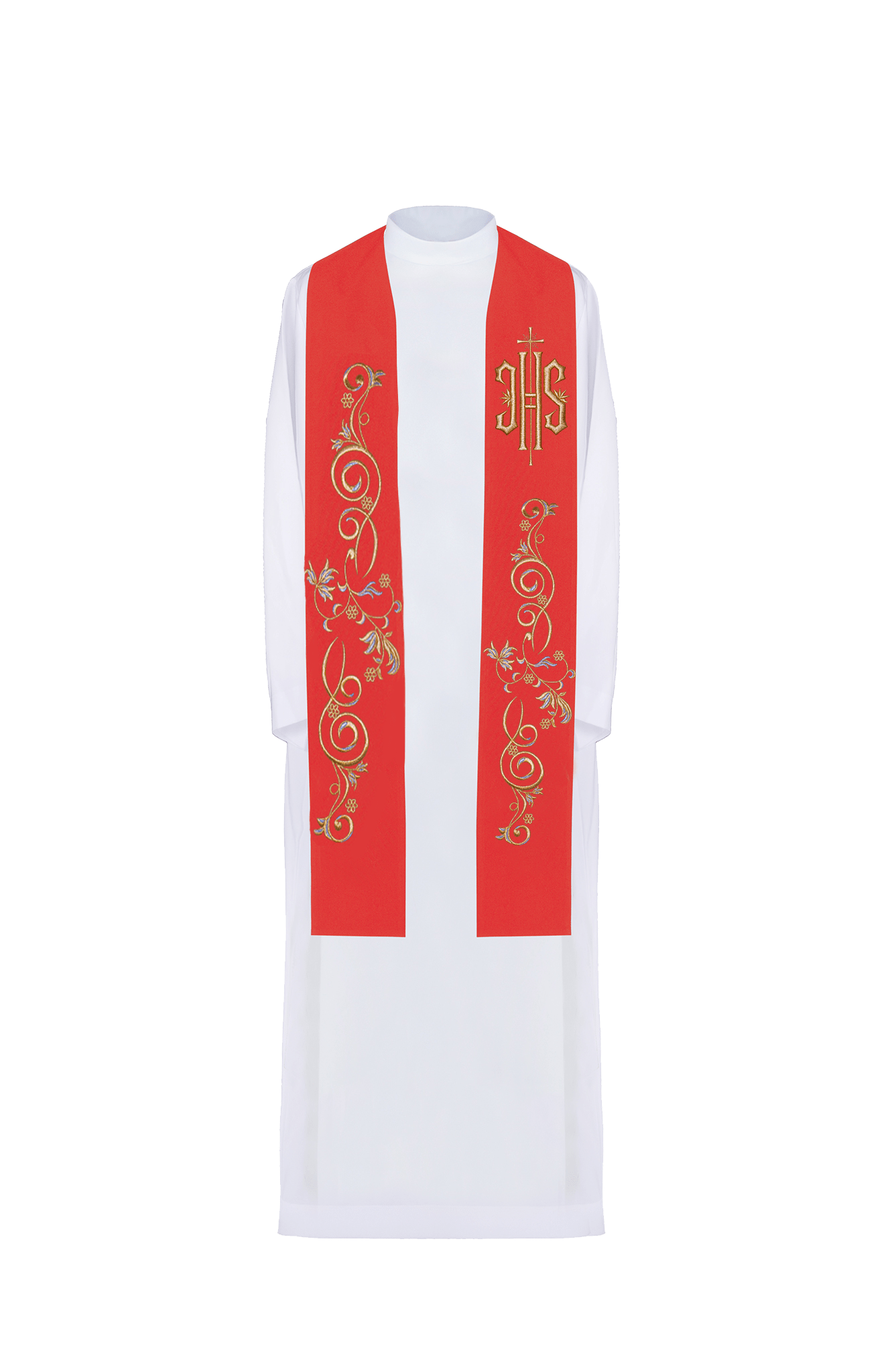 Rote Priesterstola mit IHS-Stickerei