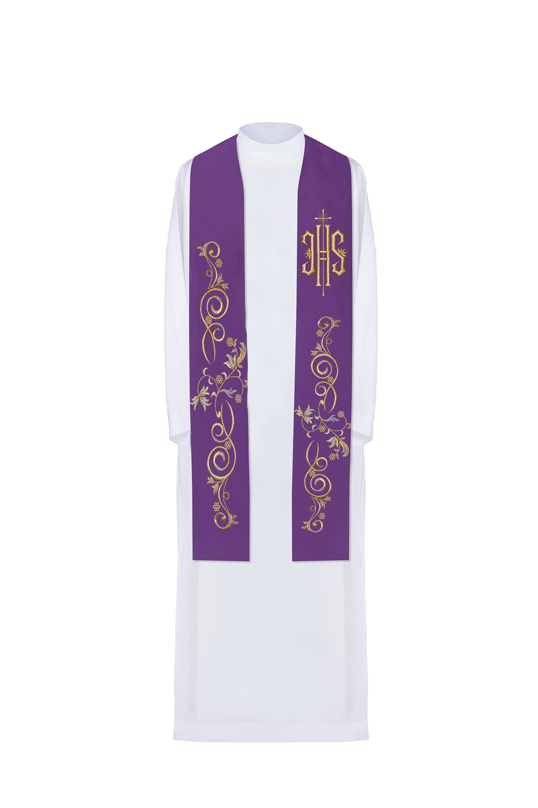 Violette Priesterstola mit IHS-Stickerei