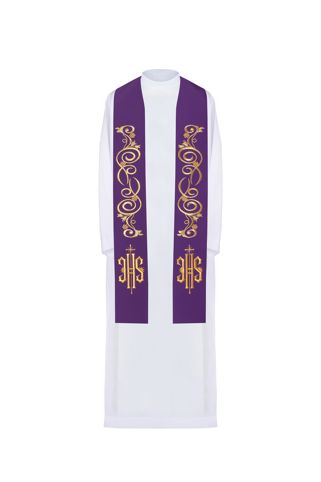 Bestickte Priesterstola IHS Violett