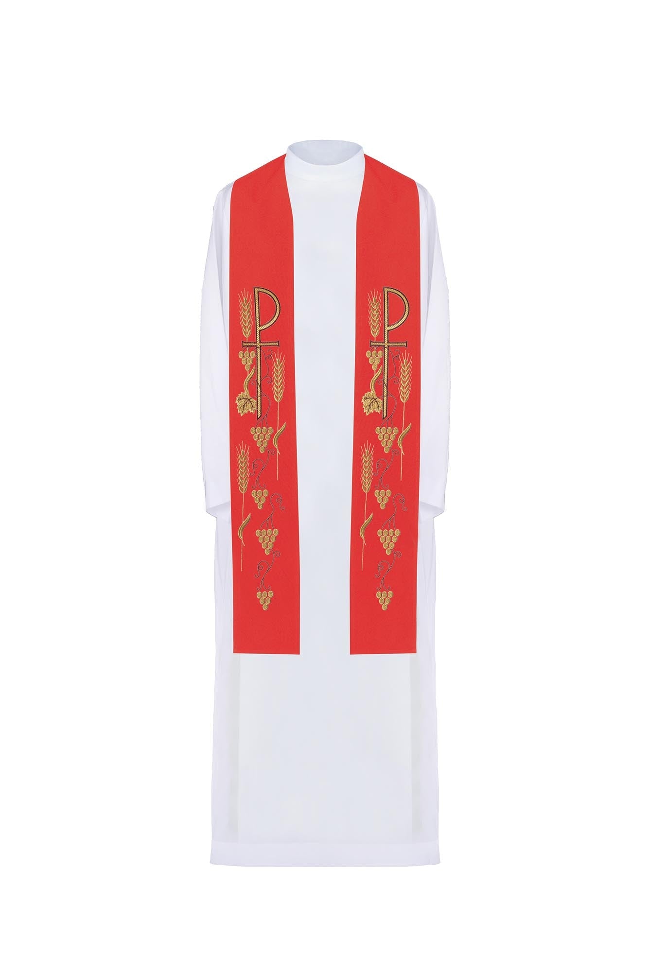 Priesterstola besticktes Kreuz mit Trauben Rot