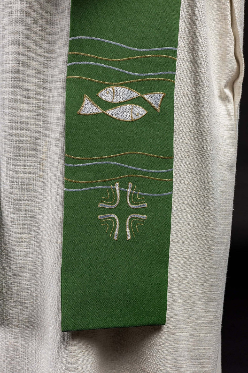 Stuła kapłańska haftowana Ryby Zielona