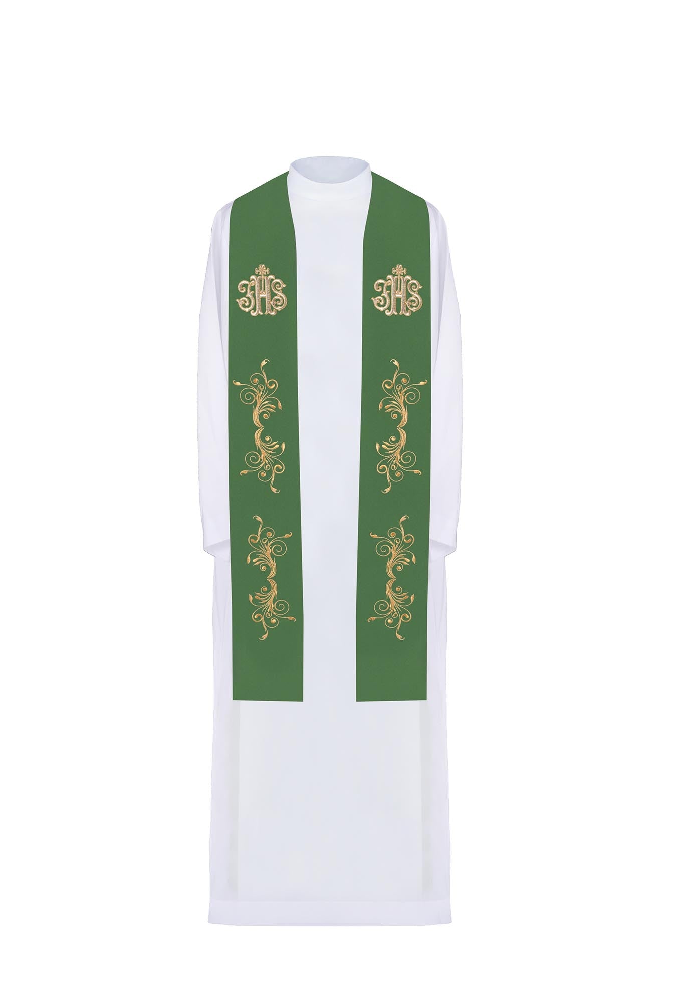 Grün bestickte Priesterstola IHS