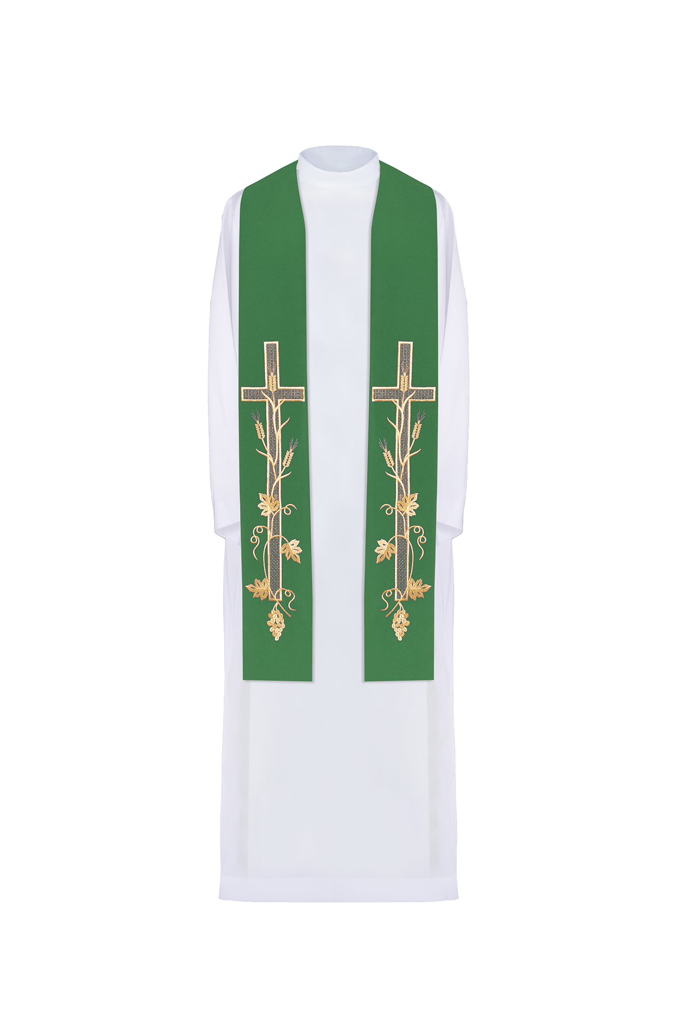 Grün bestickte Priesterstola Kreuz